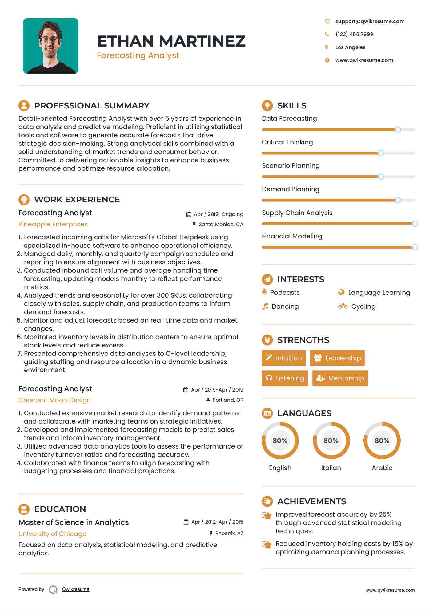 Forecasting Analyst Resume Sample