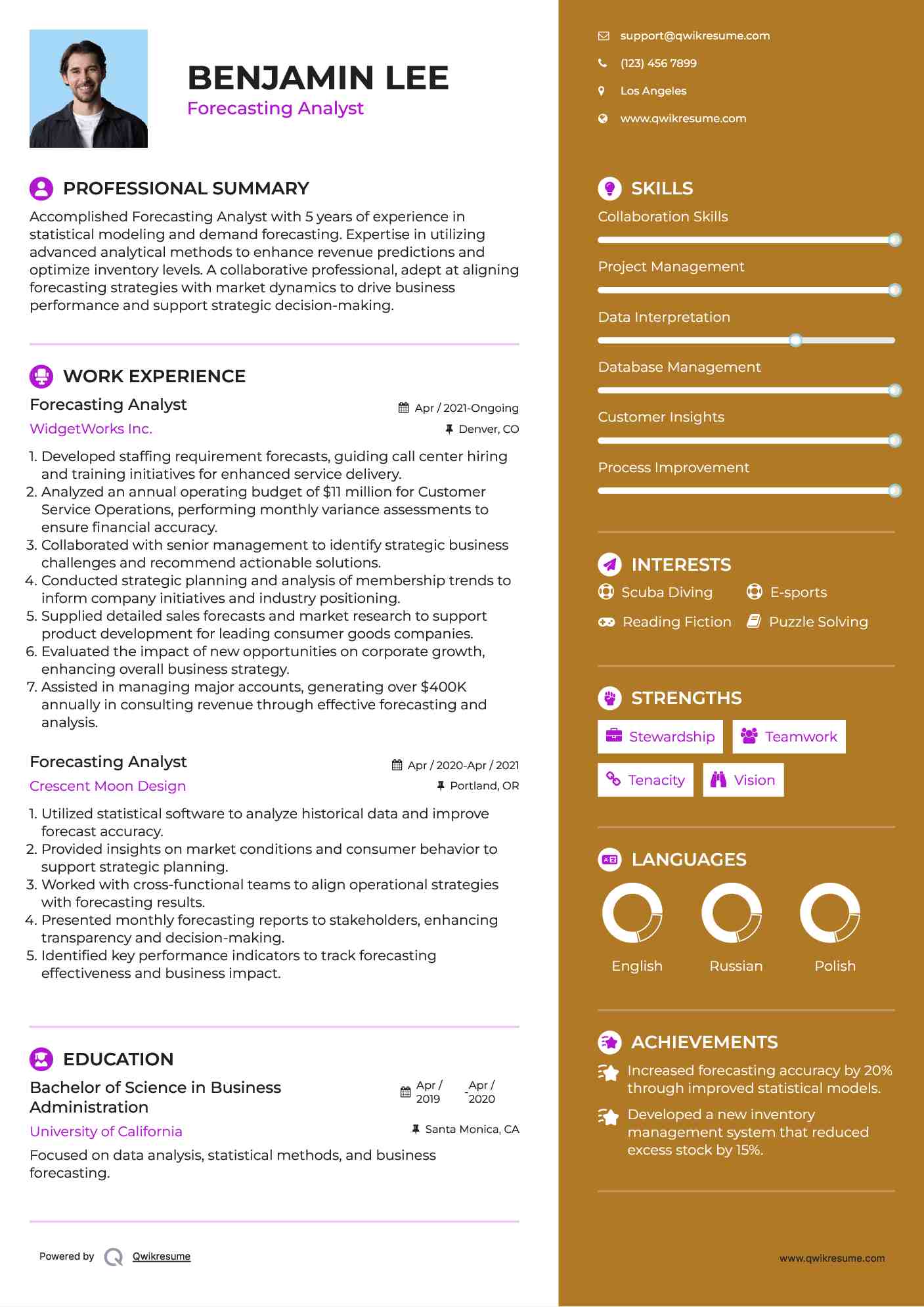 Forecasting Analyst Resume Sample