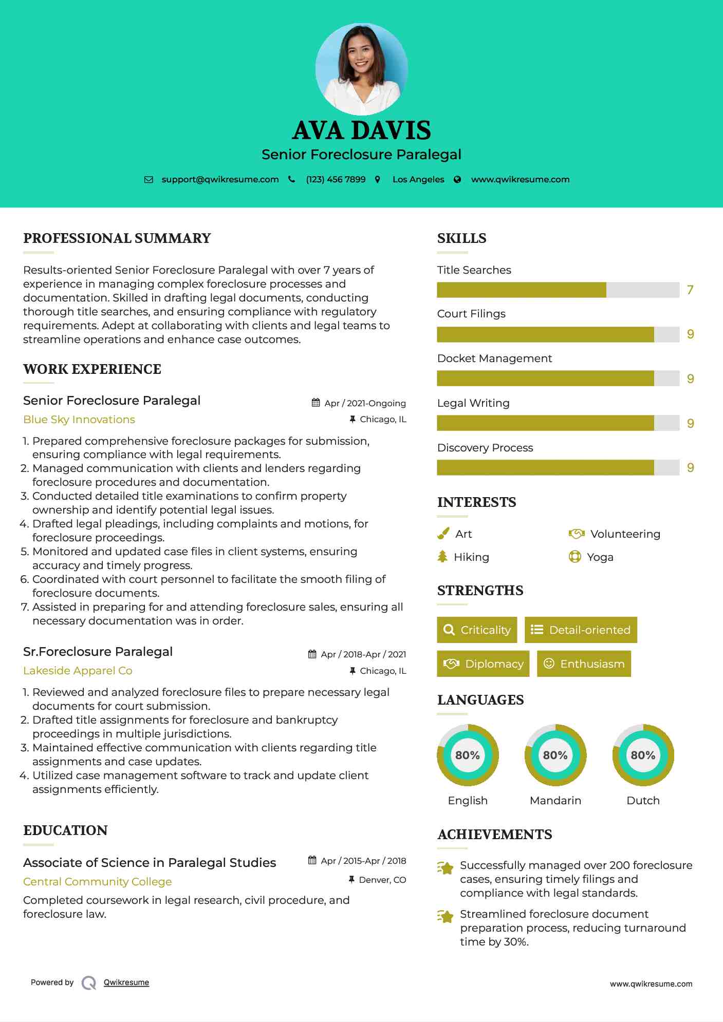 Senior Foreclosure Paralegal Resume Template