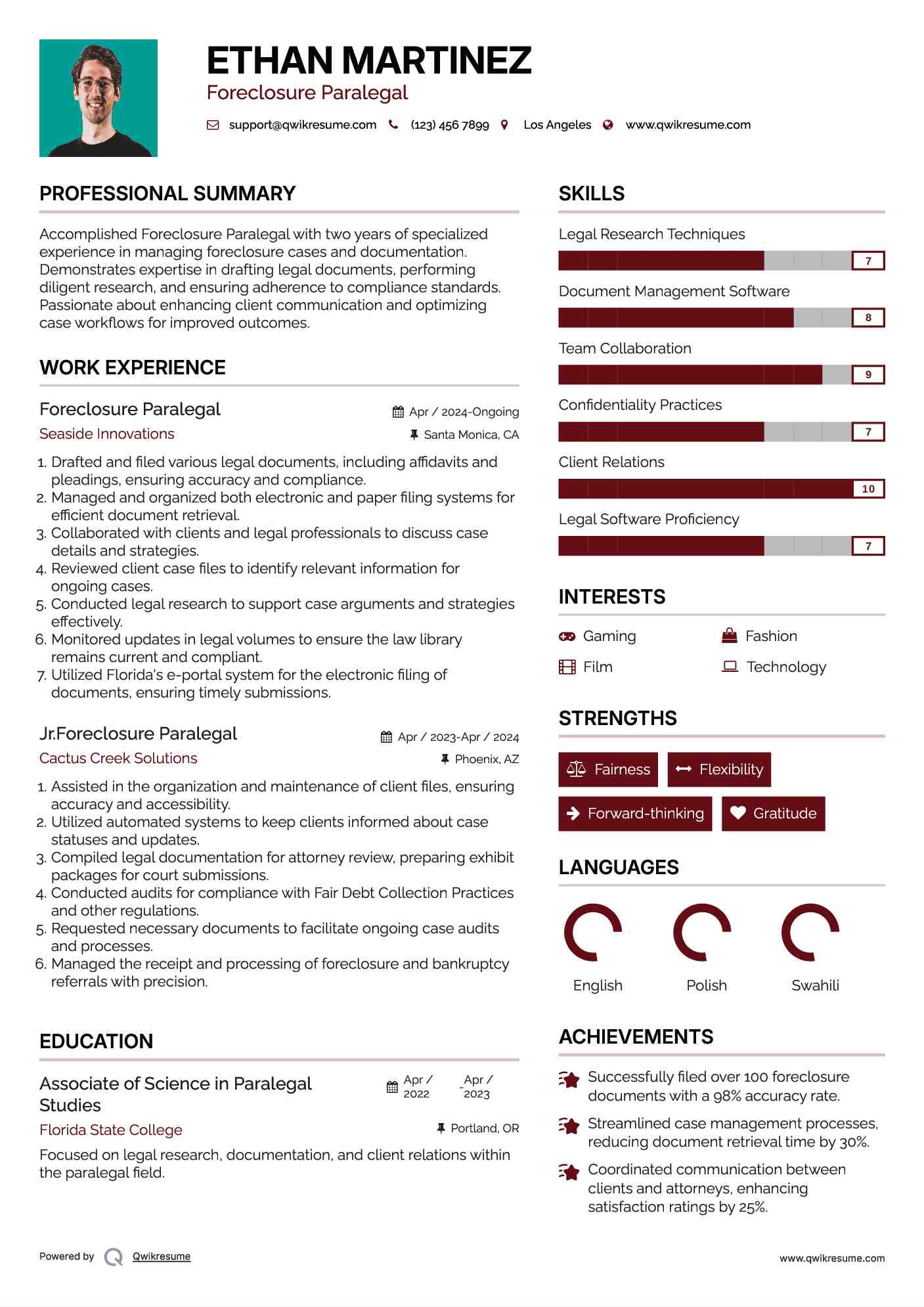 Foreclosure Paralegal Resume Format