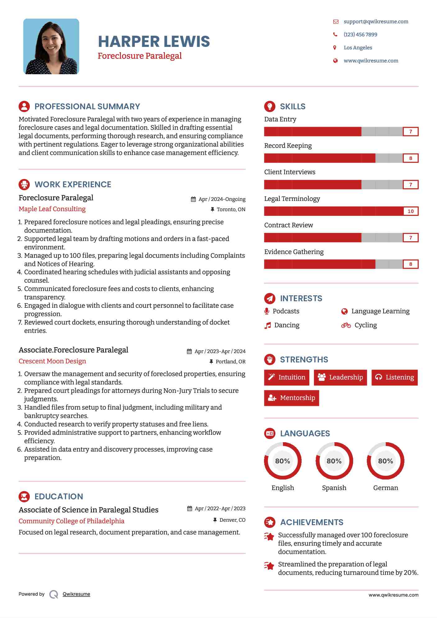 Foreclosure Paralegal Resume Sample