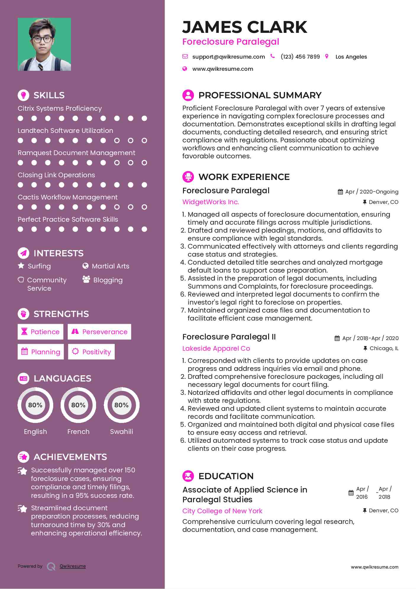 Foreclosure Paralegal Resume Sample