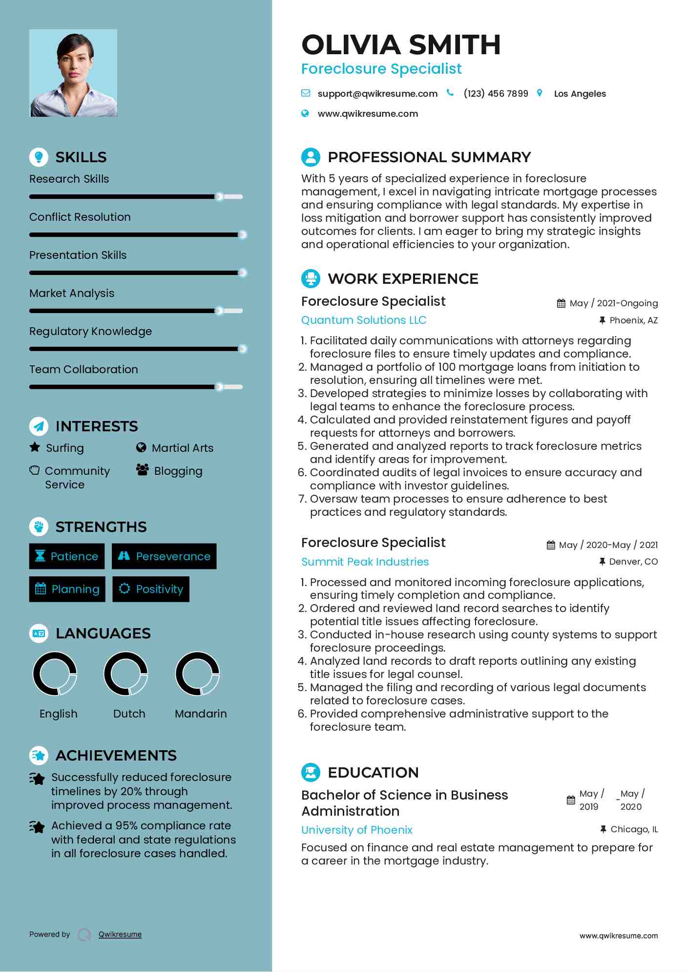 Foreclosure Specialist Resume Sample