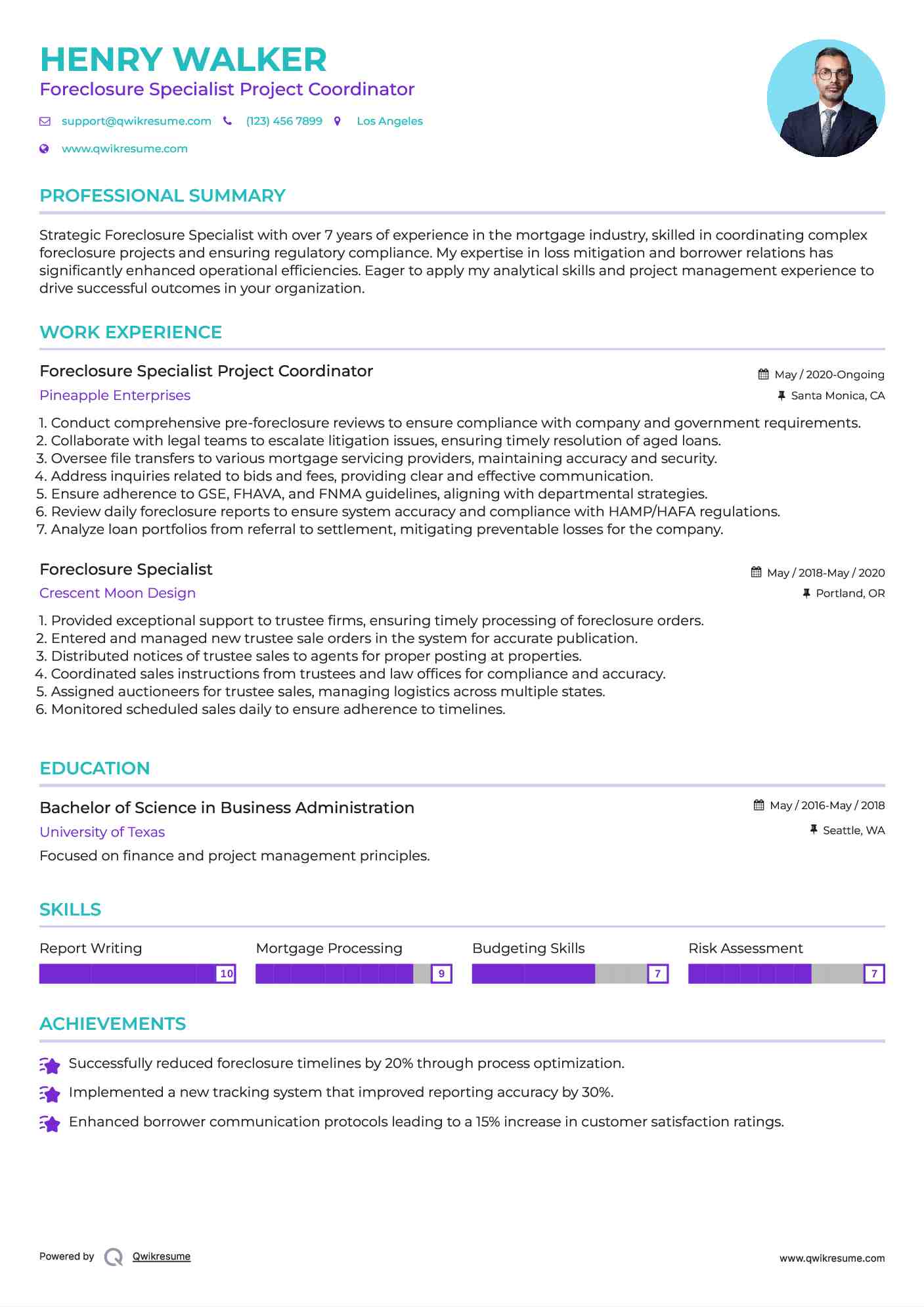 Foreclosure Specialist Resume Samples QwikResume