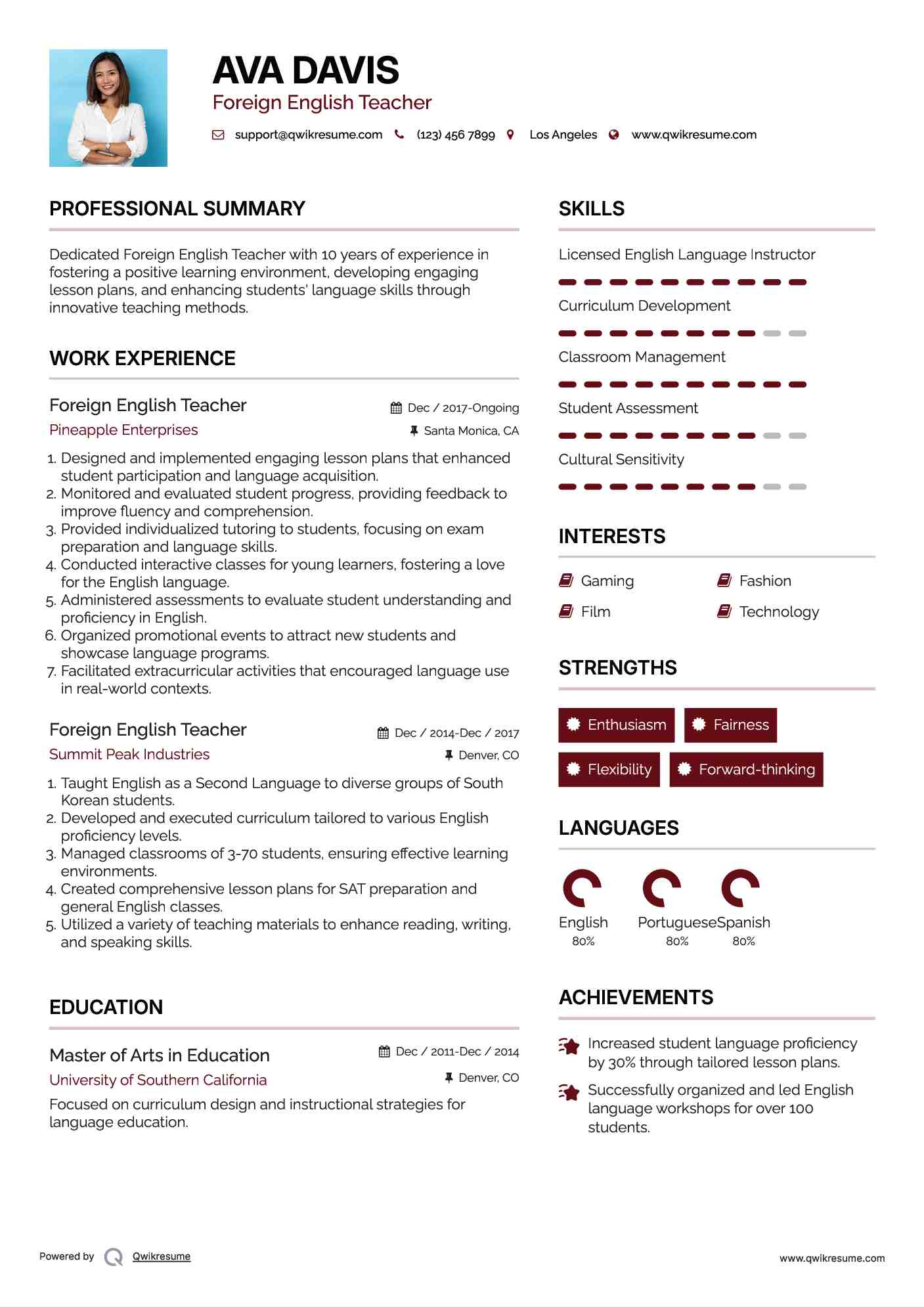 Foreign English Teacher Resume Template