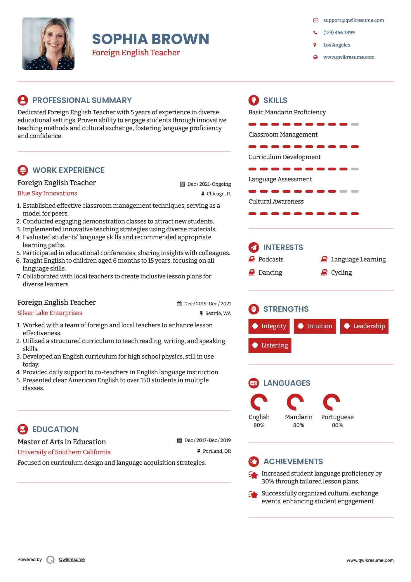 Foreign English Teacher Resume Model