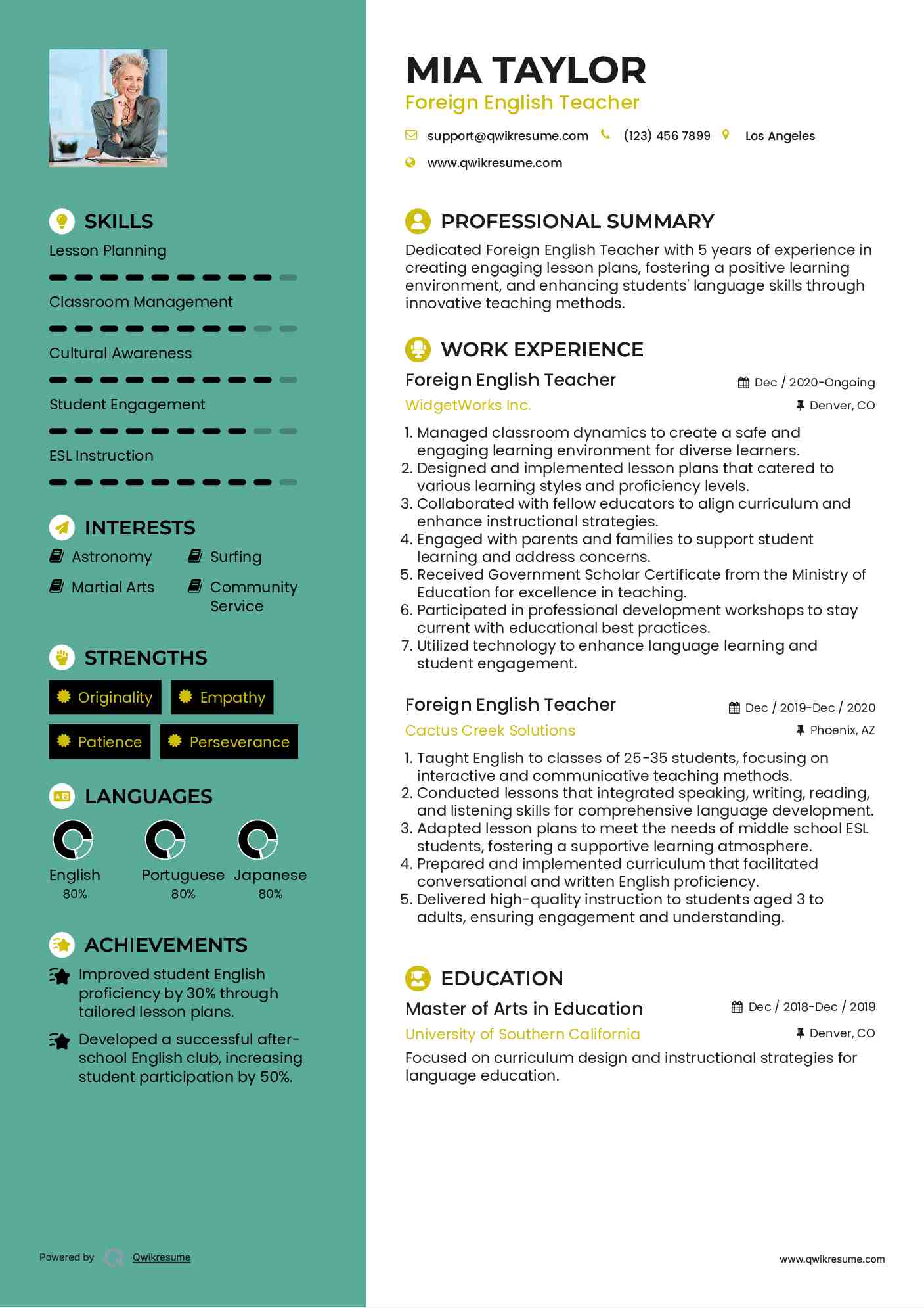 Foreign English Teacher Resume Template