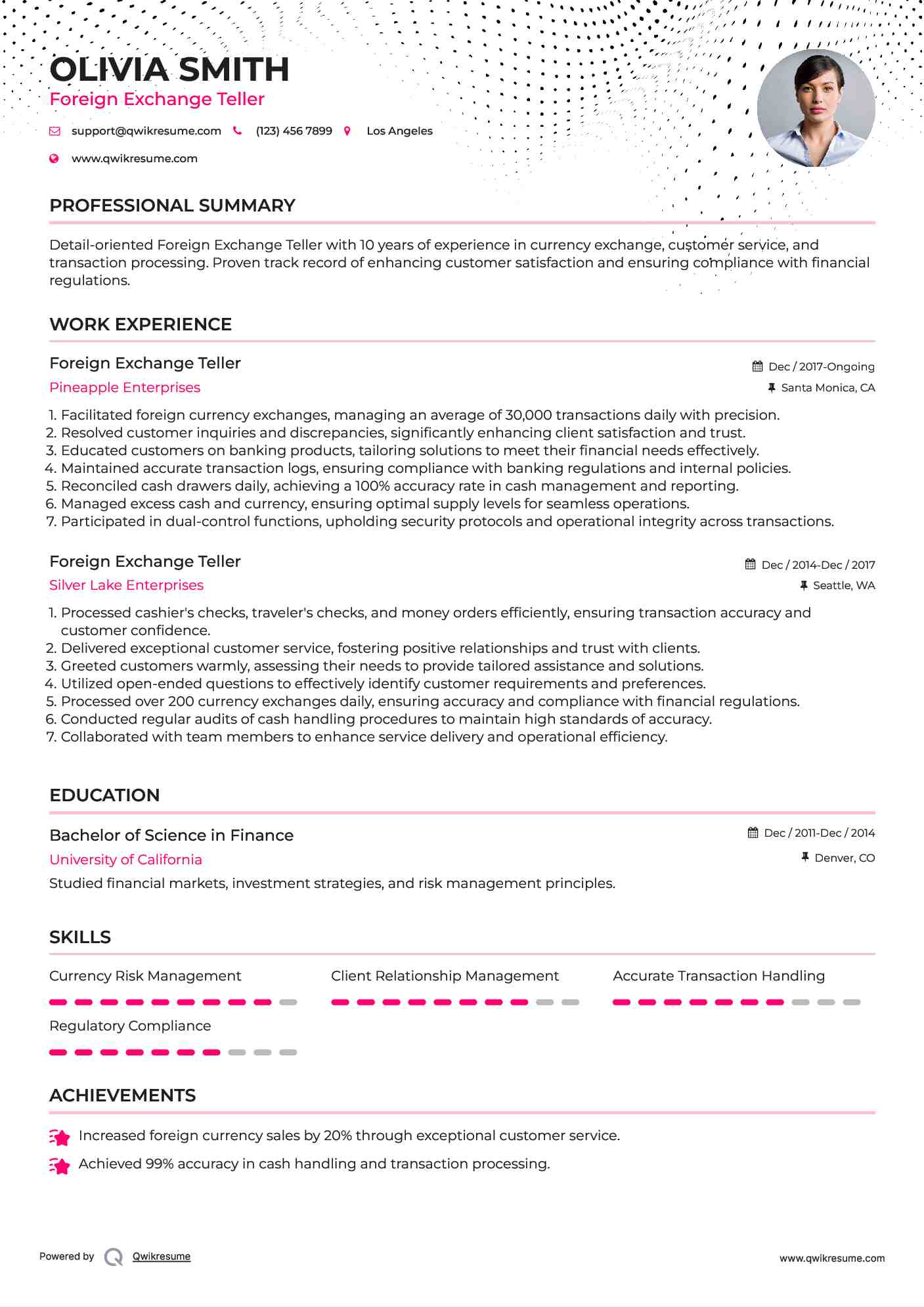 Foreign Exchange Teller Resume Format