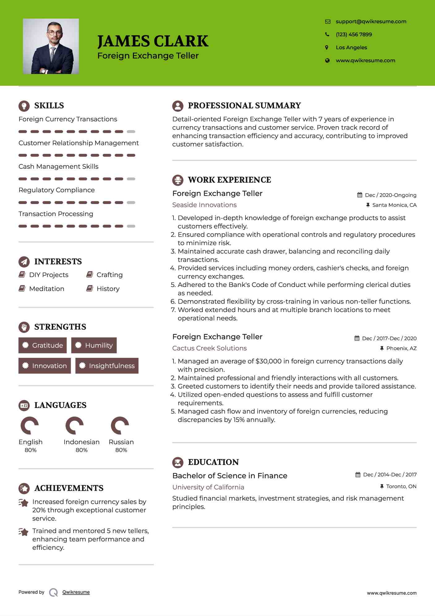 Foreign Exchange Teller Resume Sample