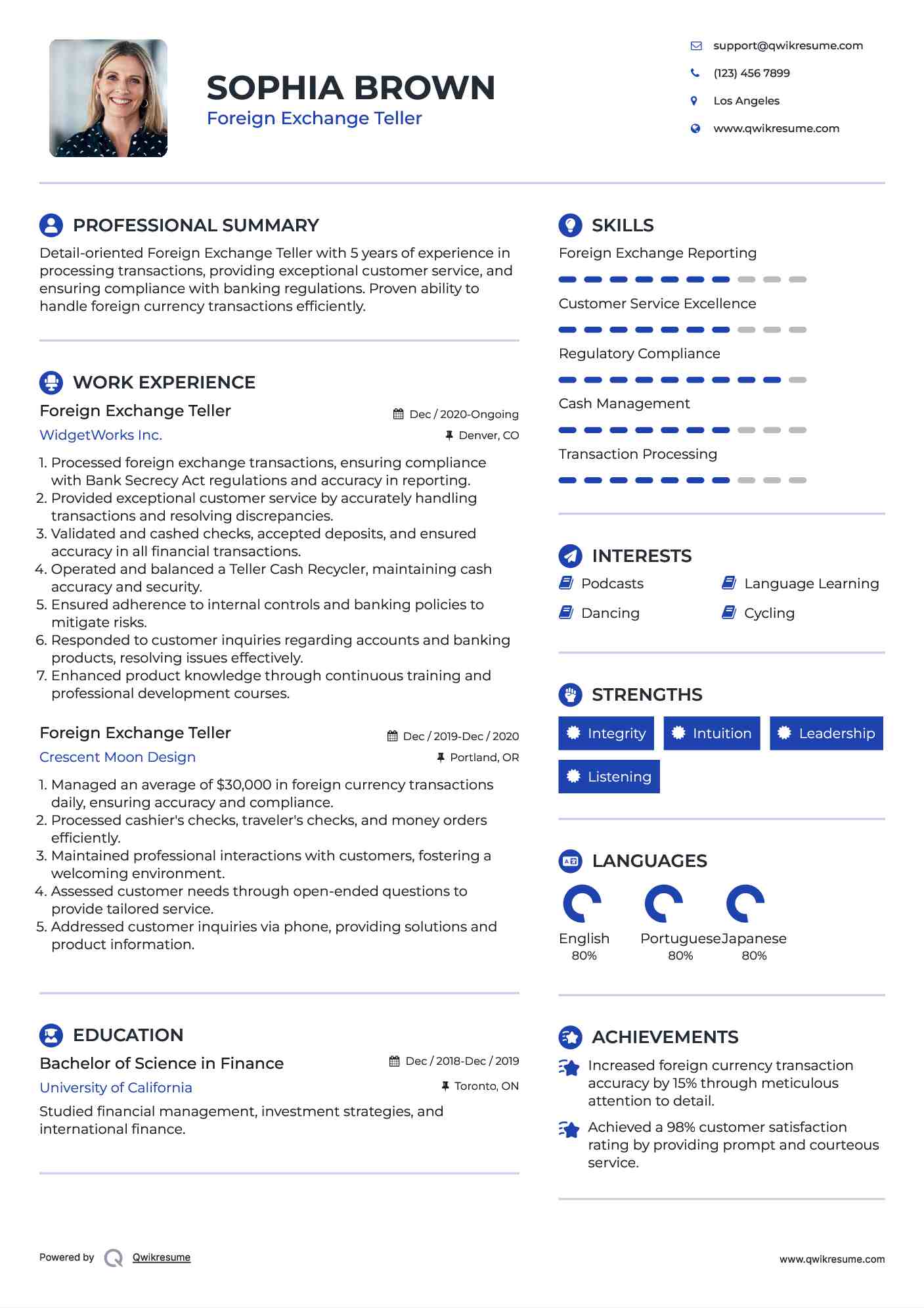 Foreign Exchange Teller Resume Format