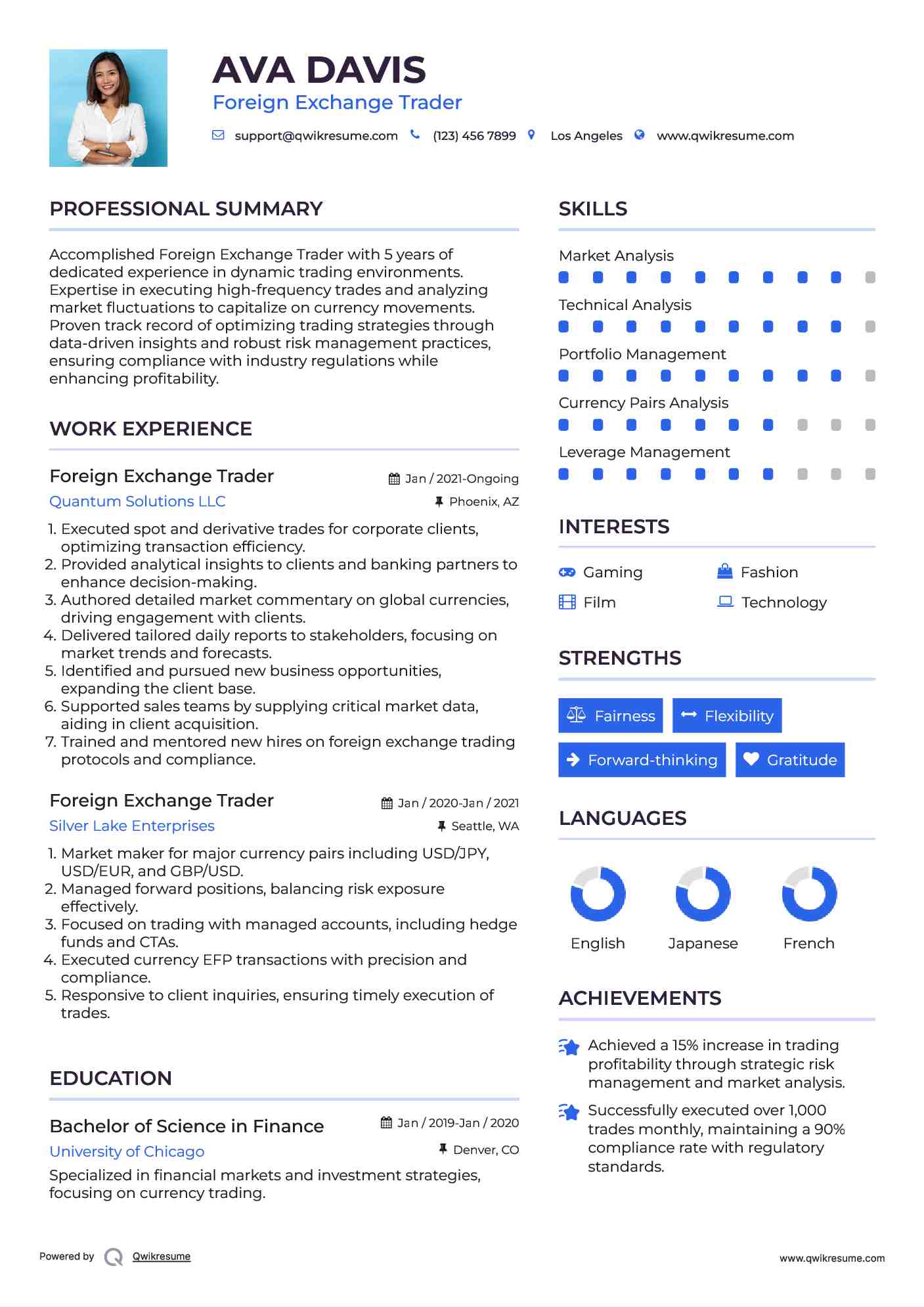 Foreign Exchange Trader Resume Sample