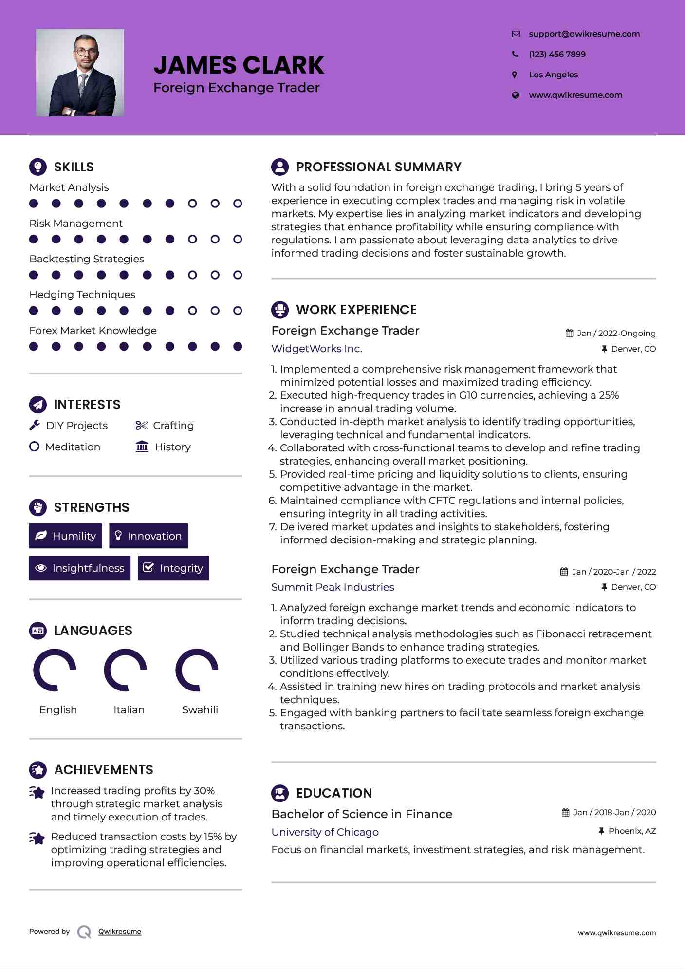 Foreign Exchange Trader Resume Format
