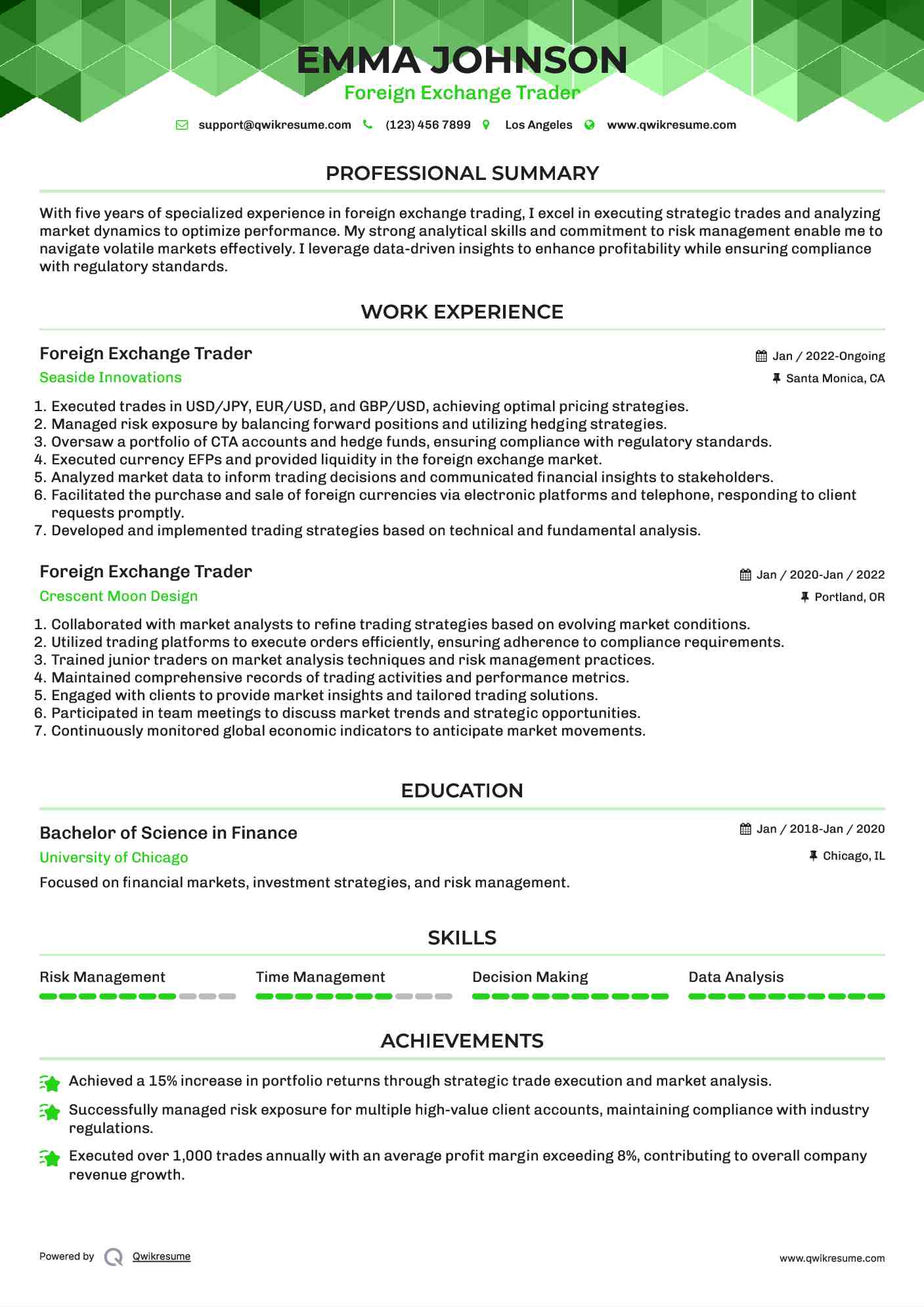 Foreign Exchange Trader Resume Model