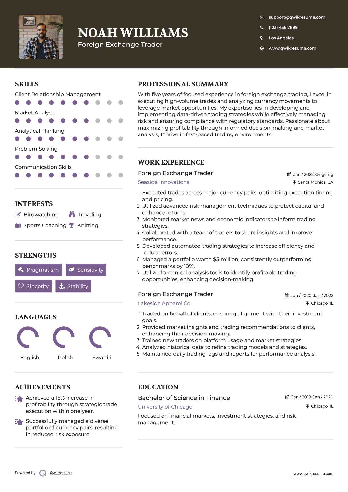Foreign Exchange Trader Resume Sample