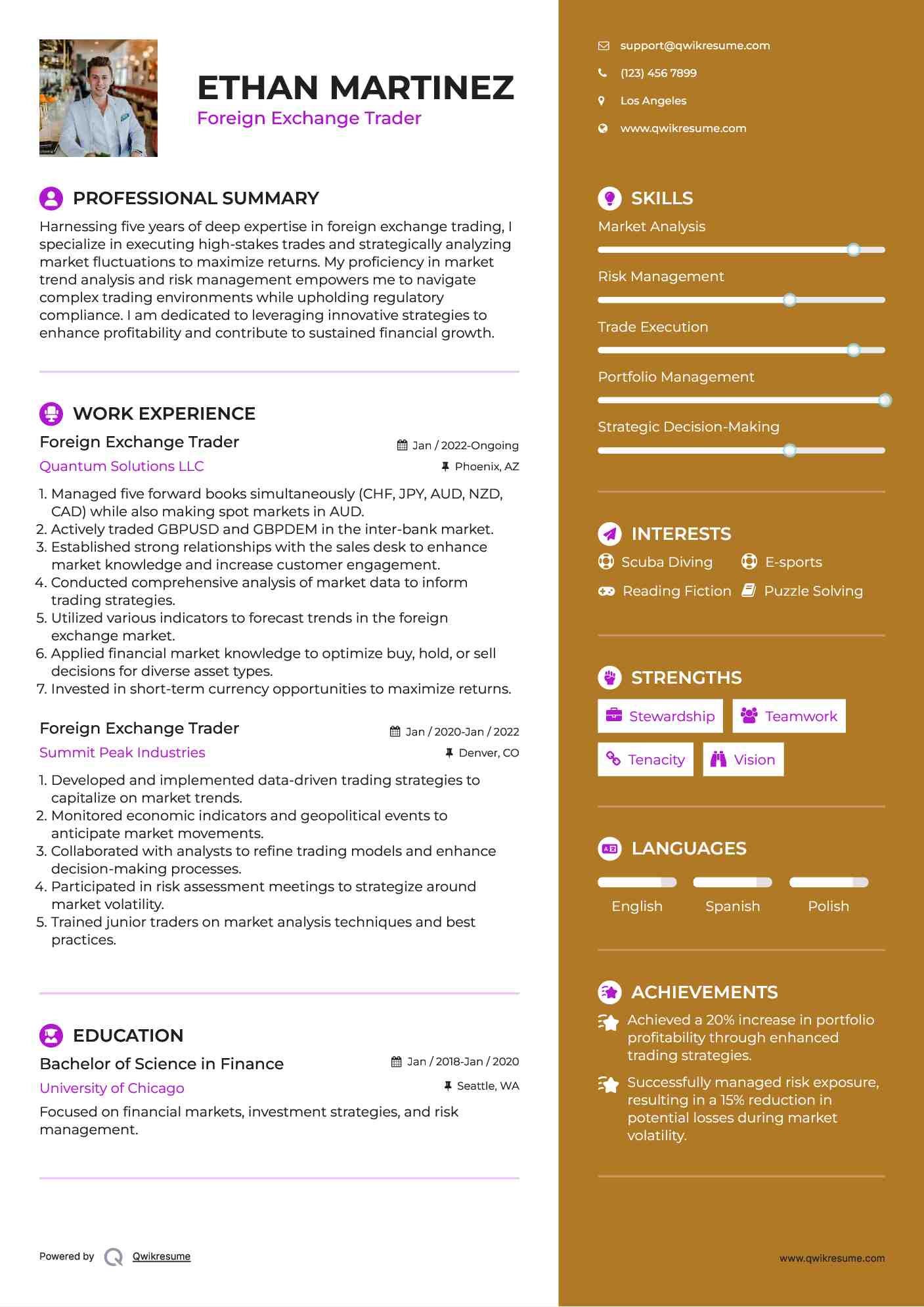 Foreign Exchange Trader Resume Example