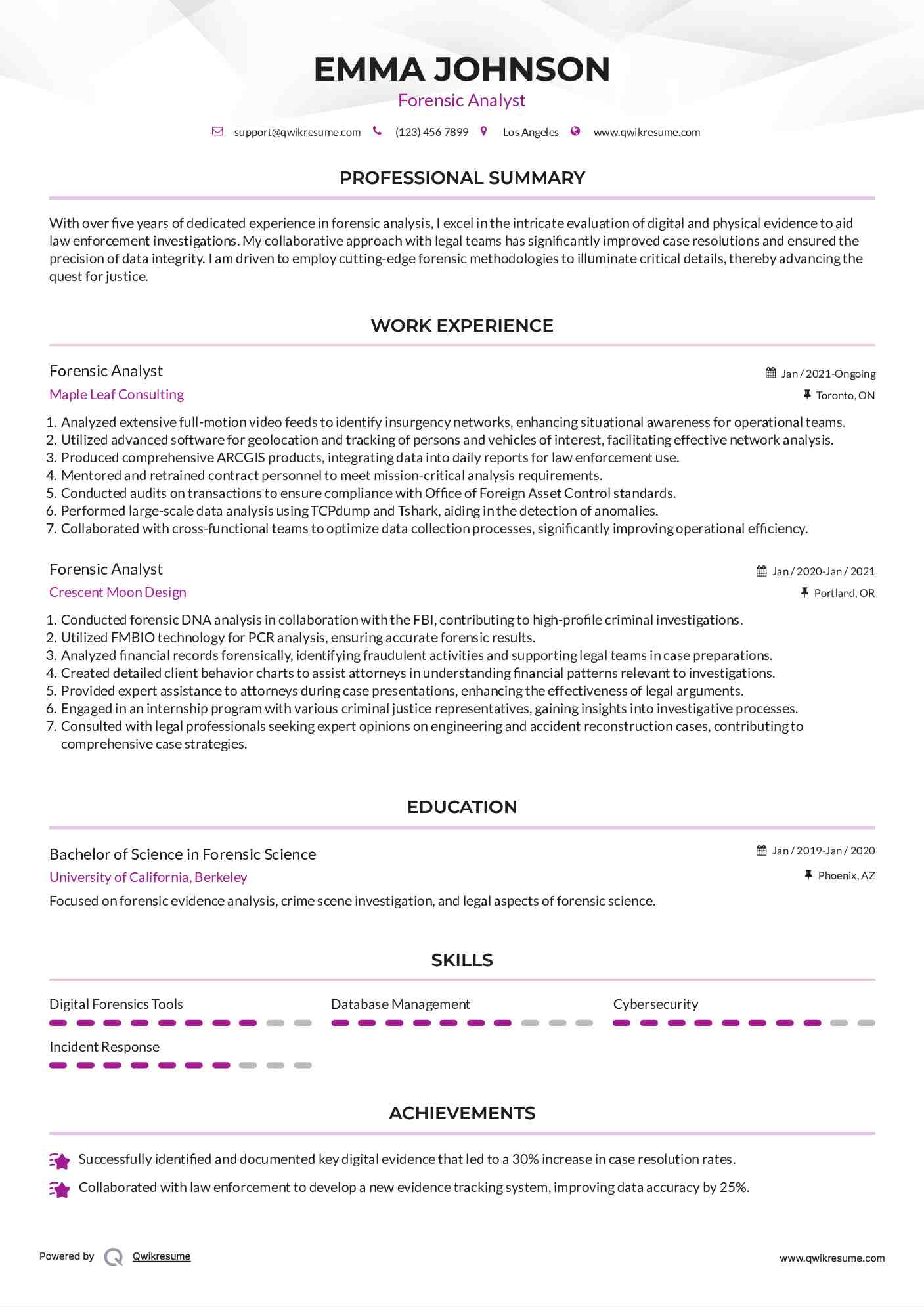 Forensic Analyst Resume Format