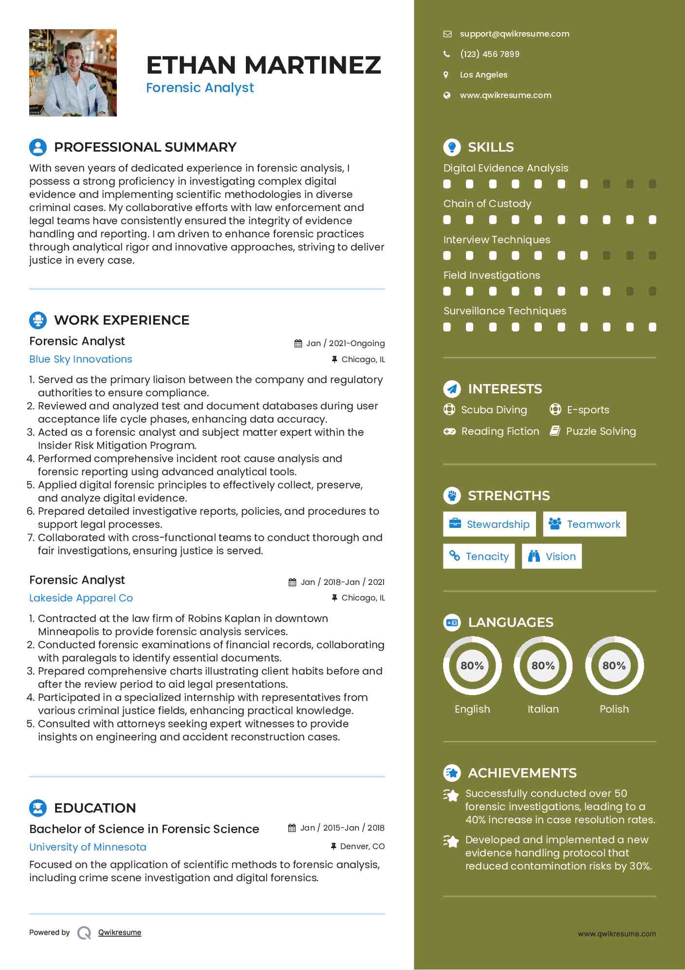 Forensic Analyst Resume Example