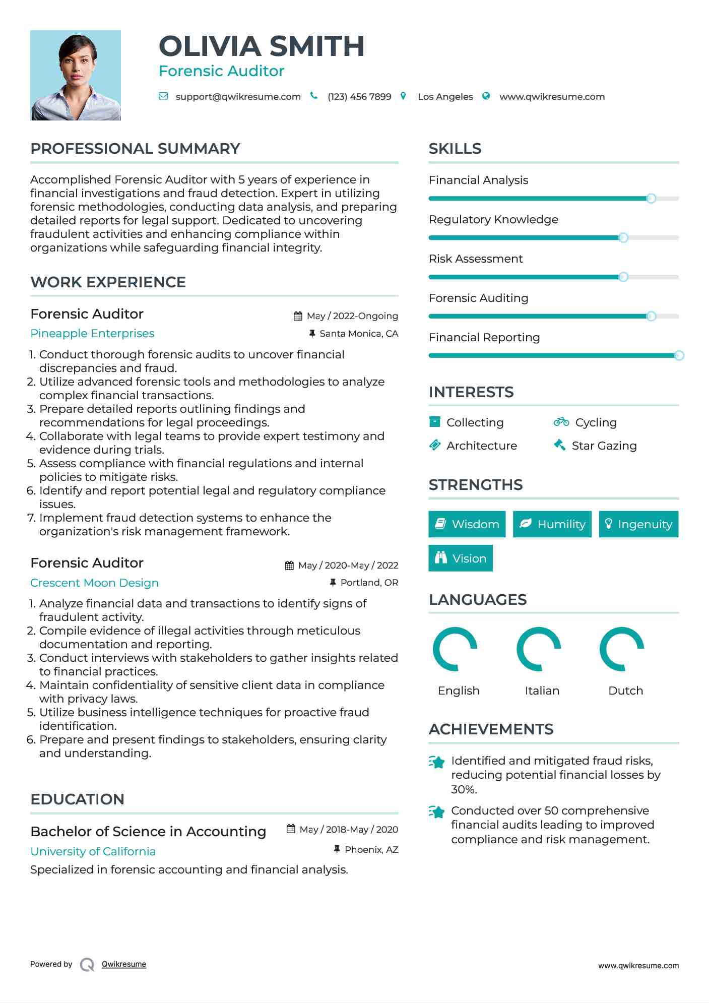 Forensic Auditor Resume Model