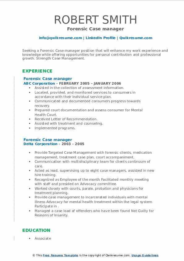 Forensic Case manager Resume Samples QwikResume