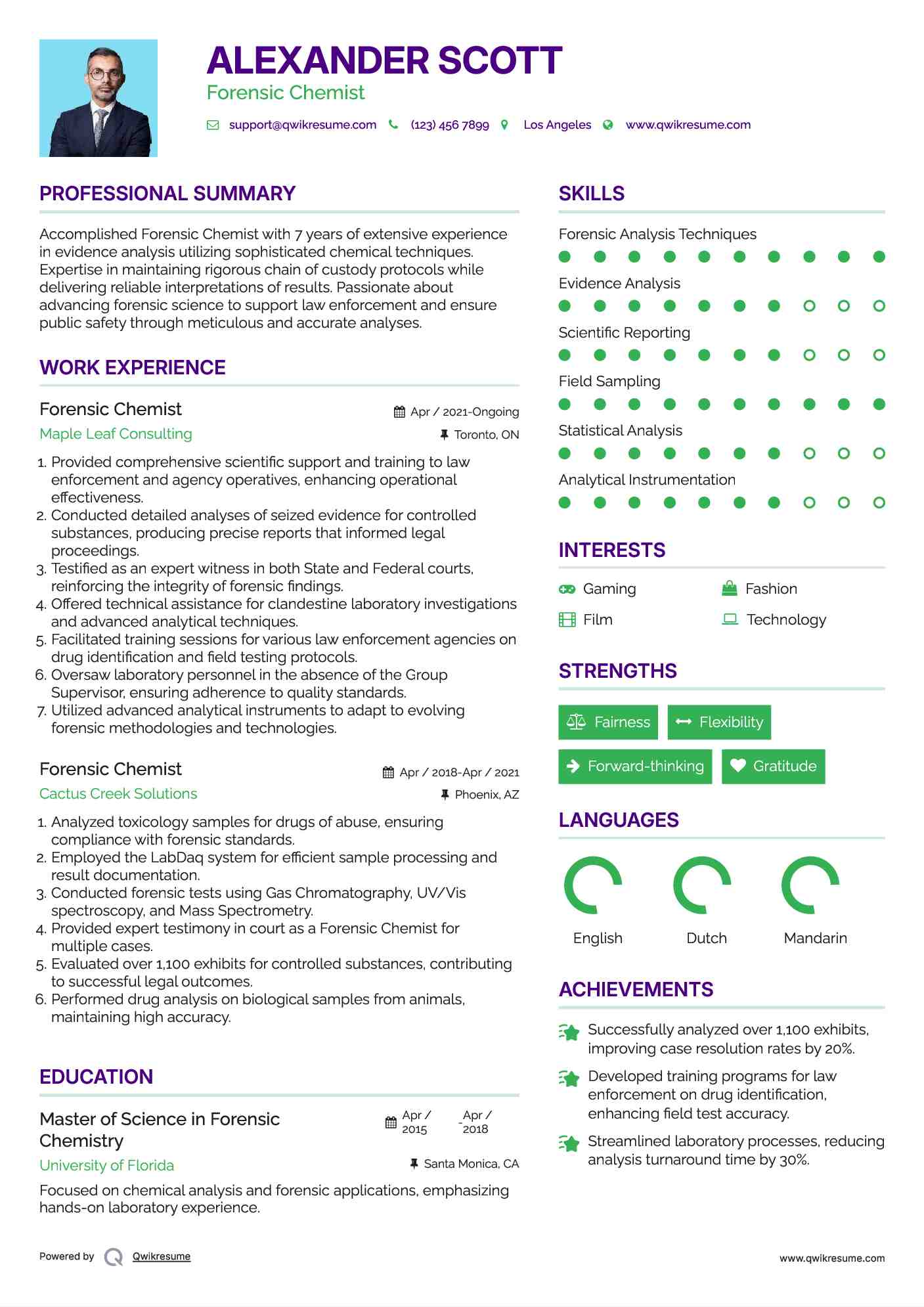 Forensic Chemist Resume Format