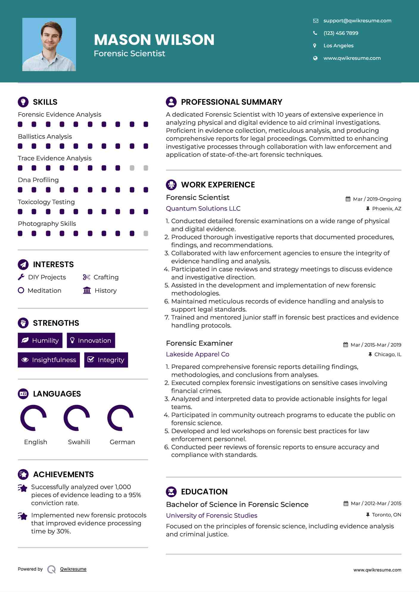 Forensic Scientist Resume Format
