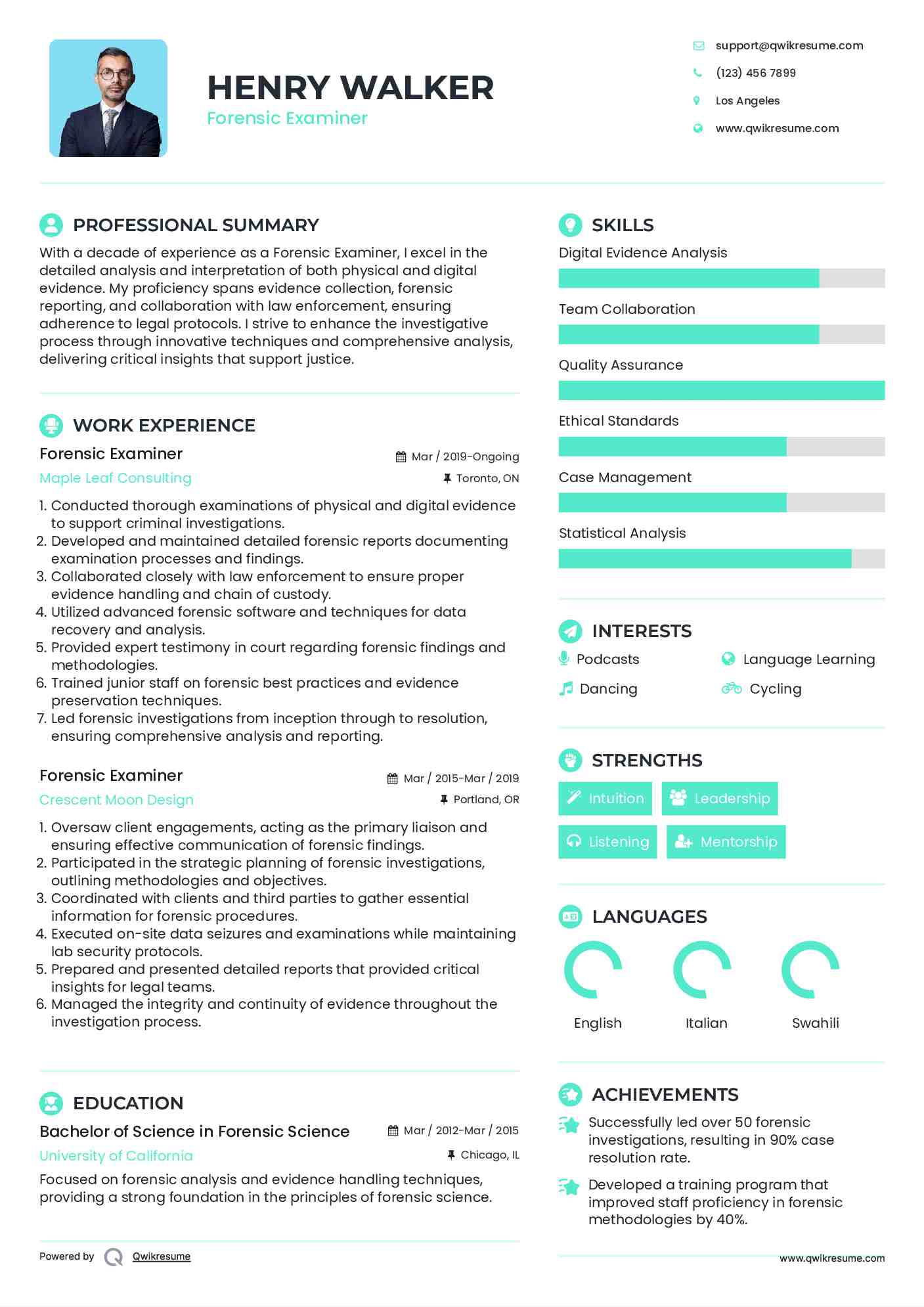 Forensic Examiner Resume Example
