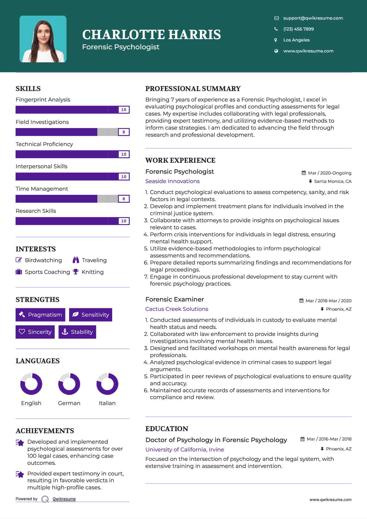 Forensic Psychologist Resume Sample