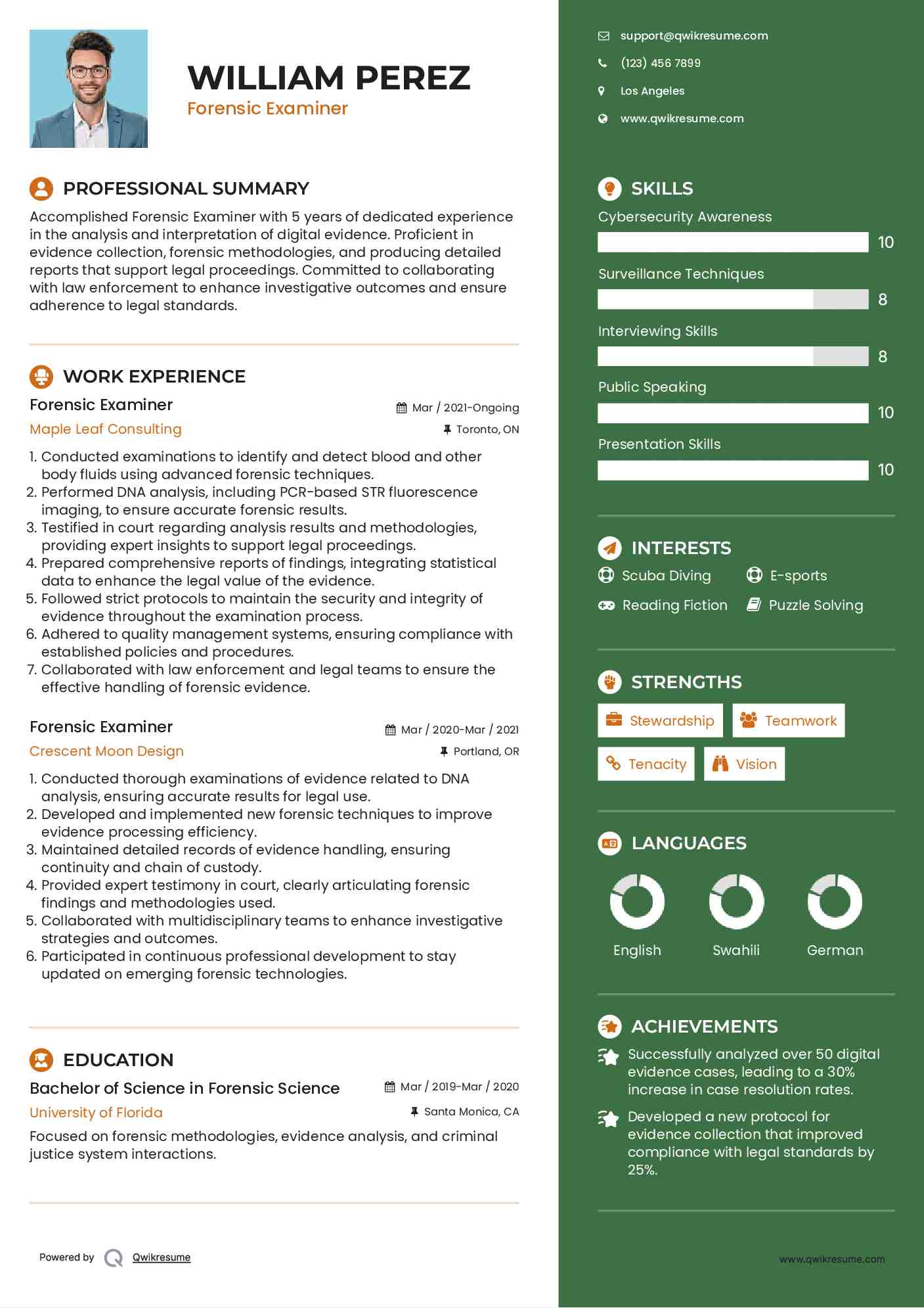 Forensic Examiner Resume Template