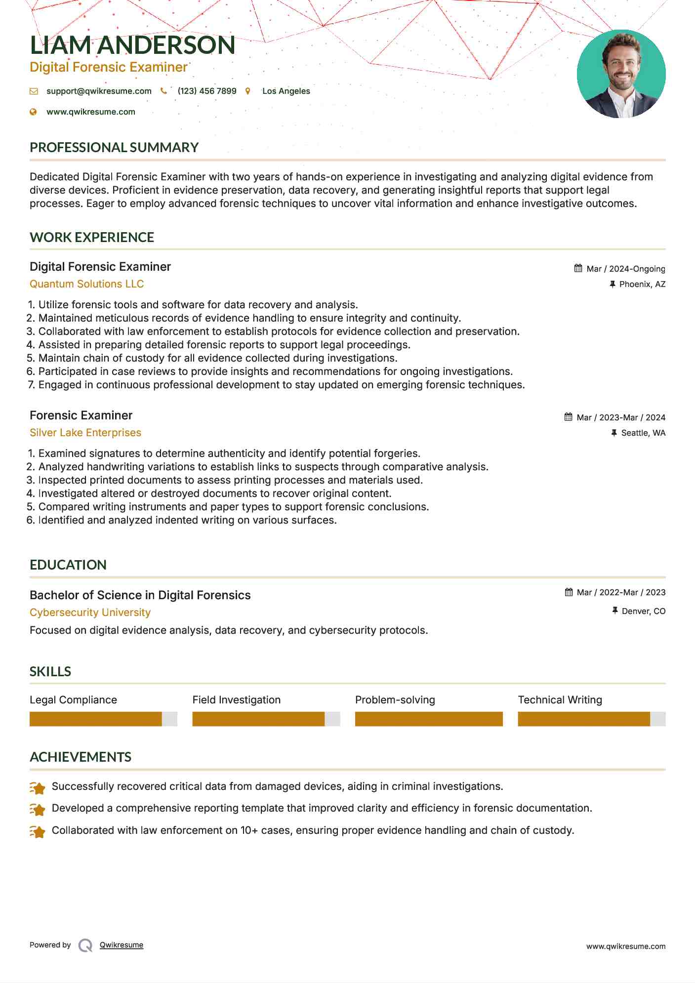 Digital Forensic Examiner Resume Sample