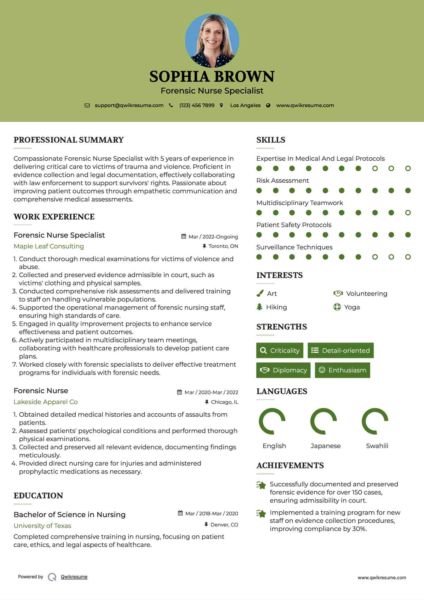 Forensic Nurse Specialist Resume Template