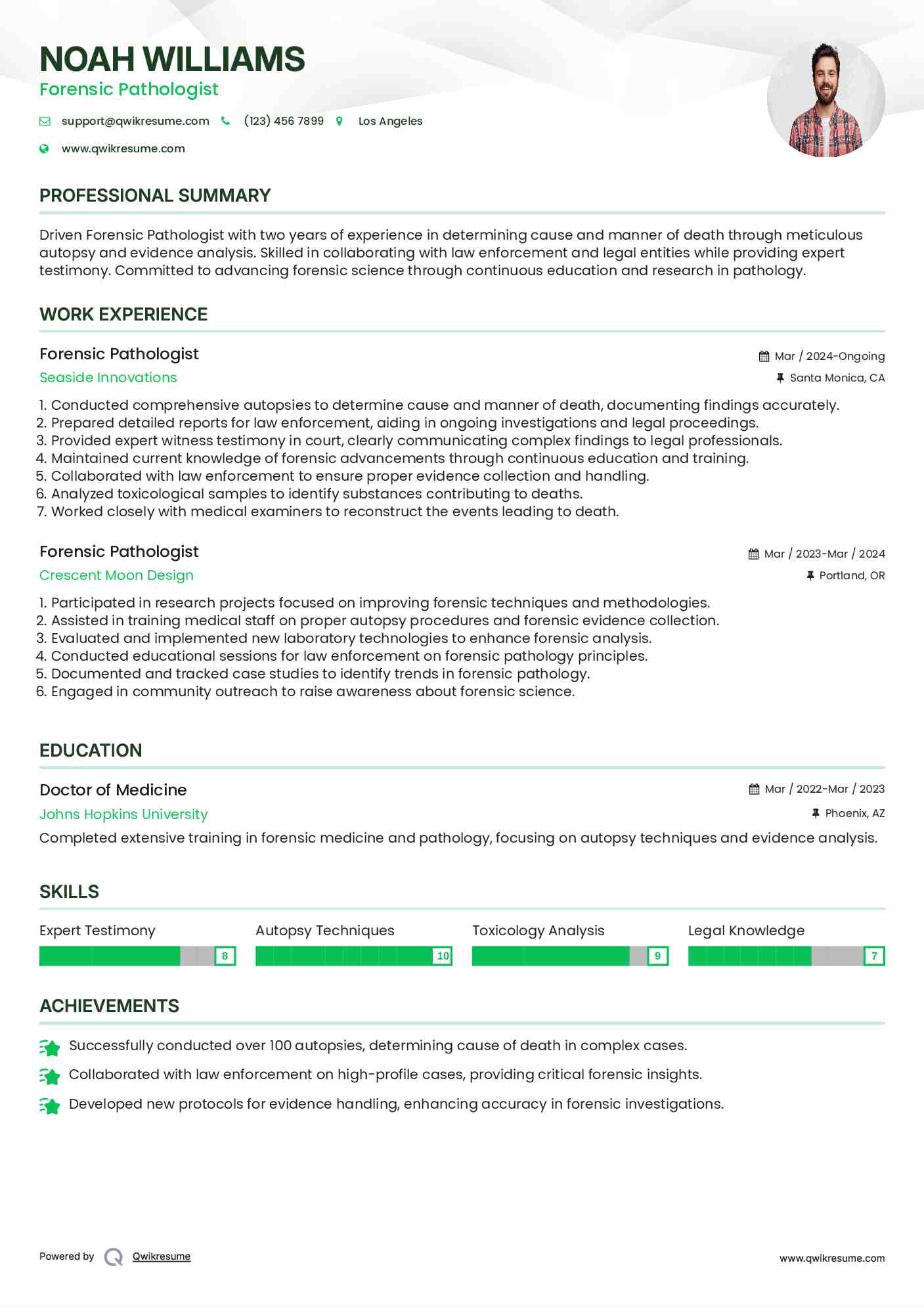 Forensic Pathologist Resume Template
