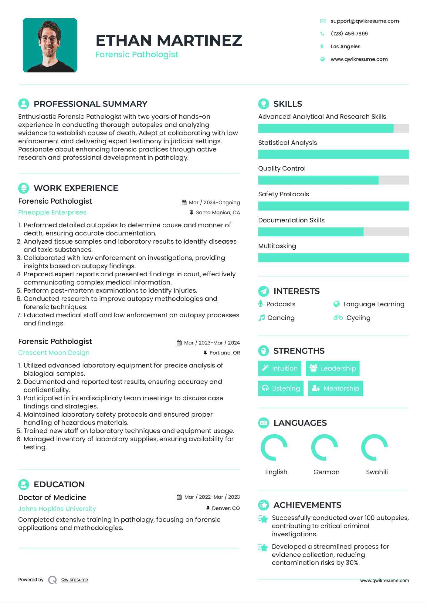 Forensic Pathologist Resume Model