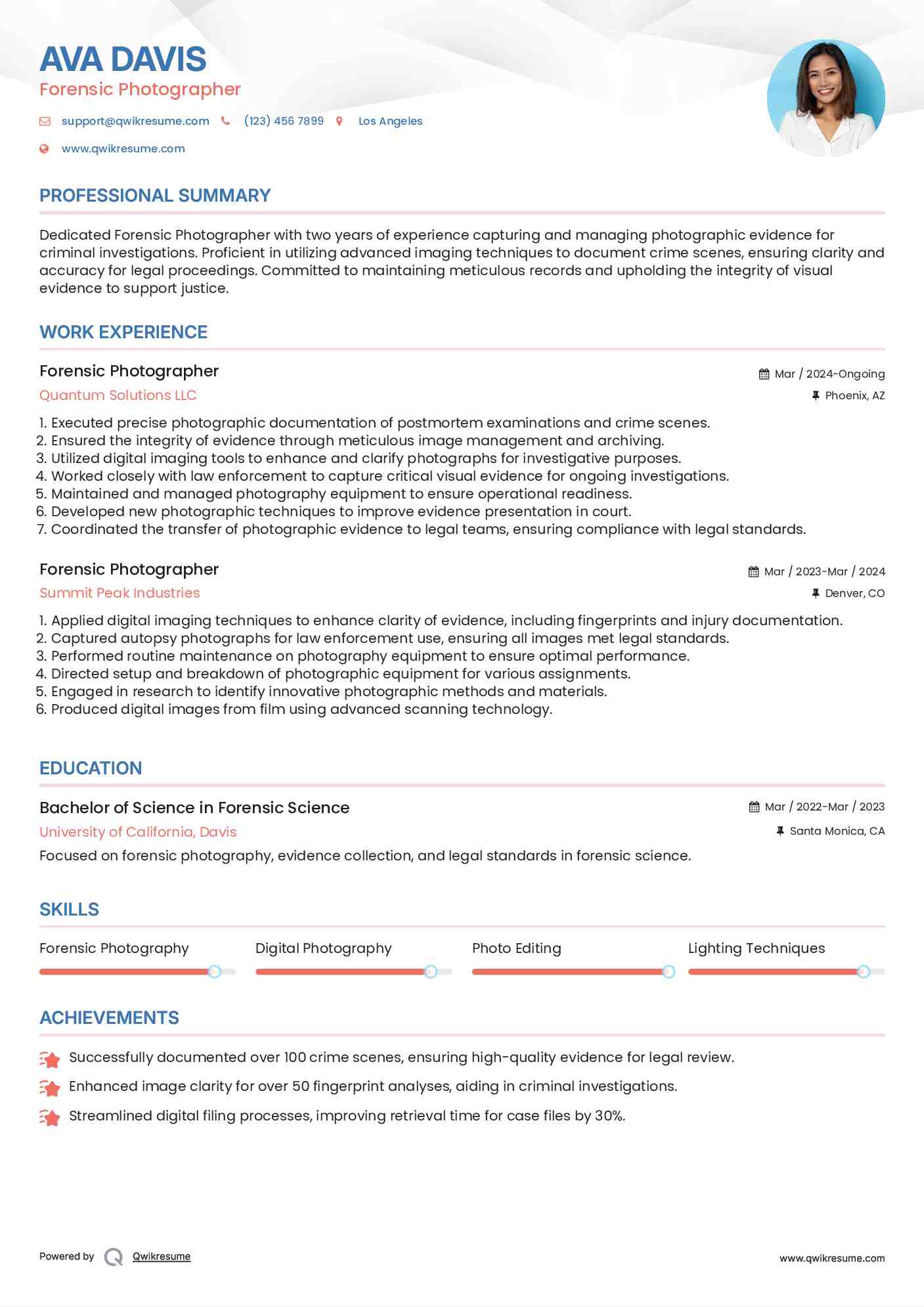 Forensic Photographer Resume Example