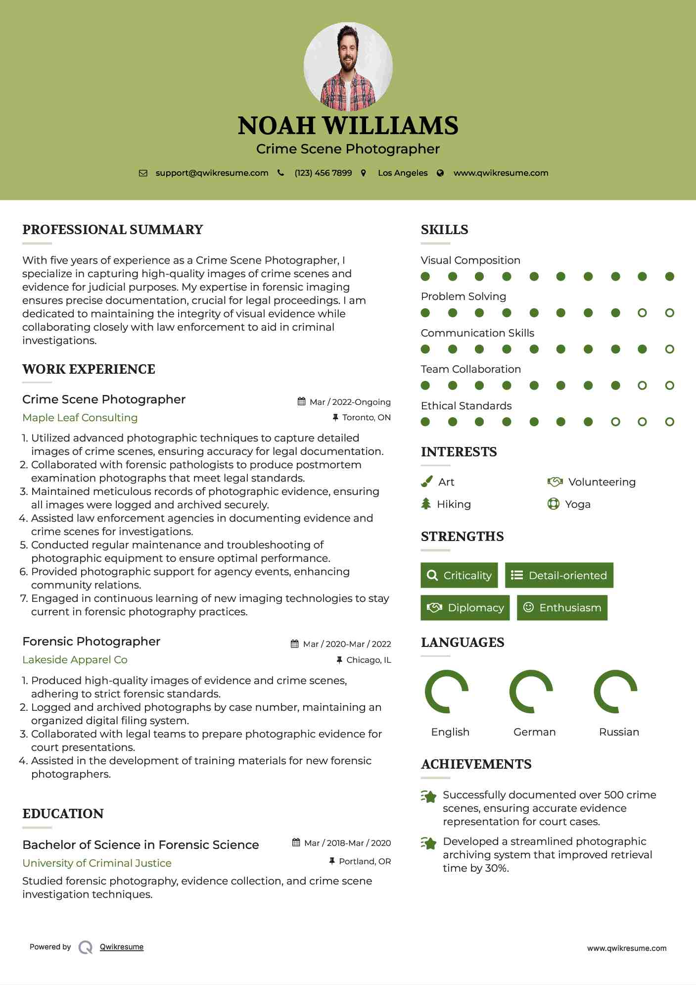 Crime Scene Photographer Resume Sample