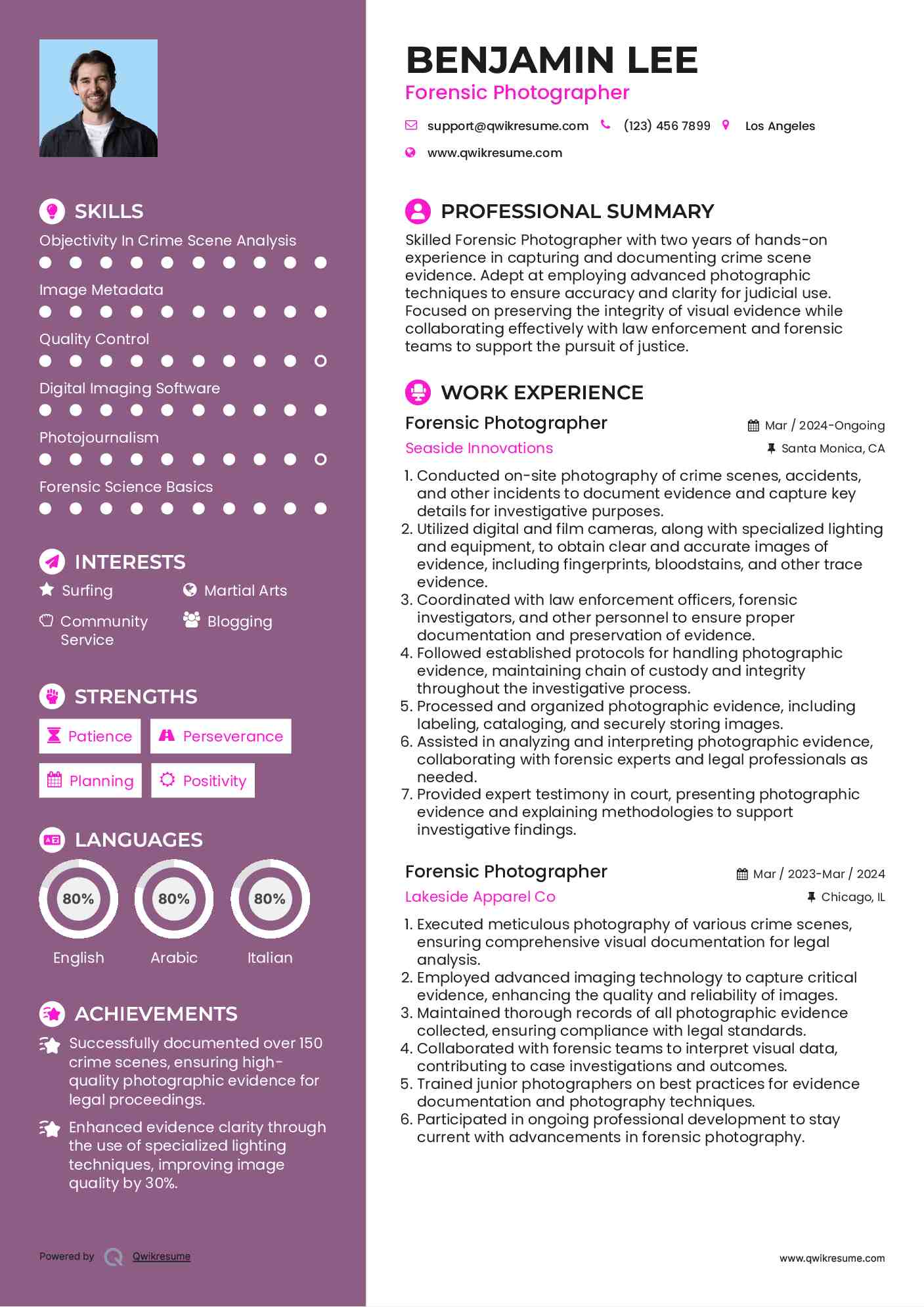 Forensic Photographer Resume Template