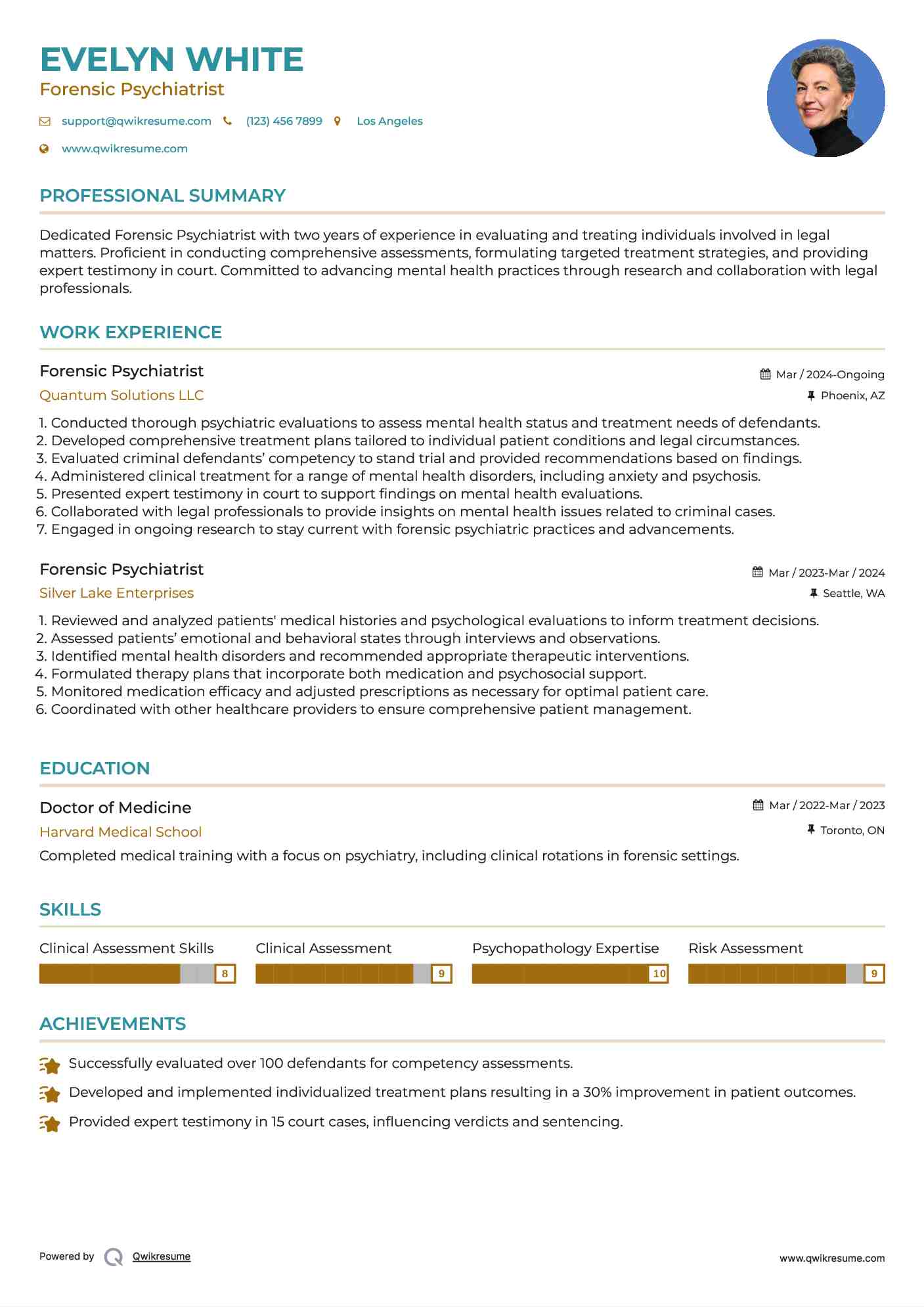 Forensic Psychiatrist Resume Example