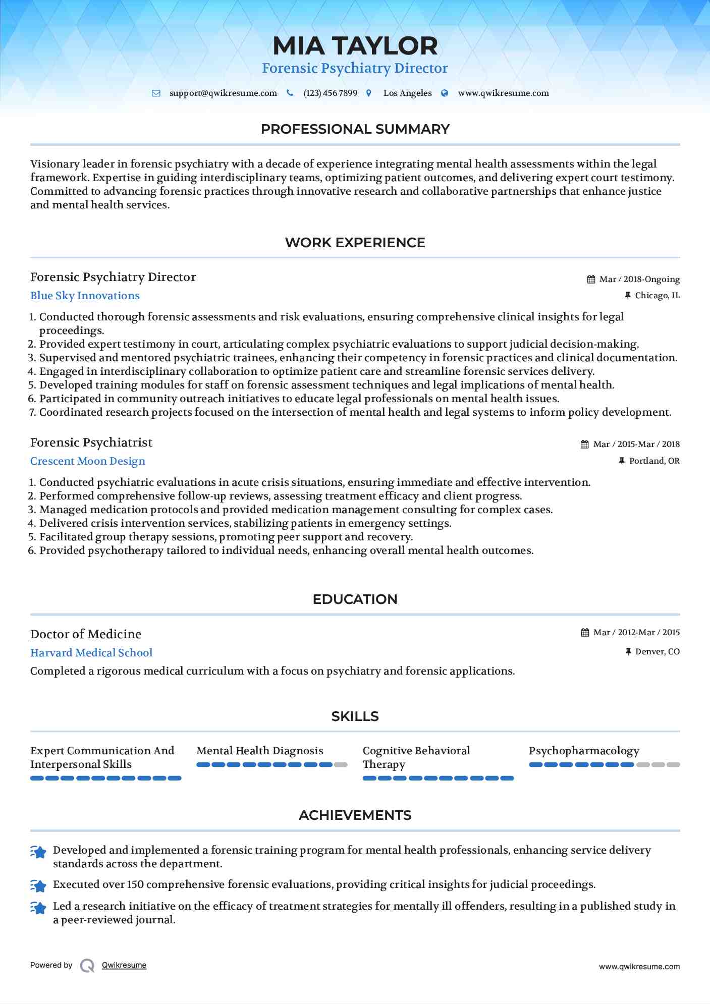 Forensic Psychiatry Director Resume Format