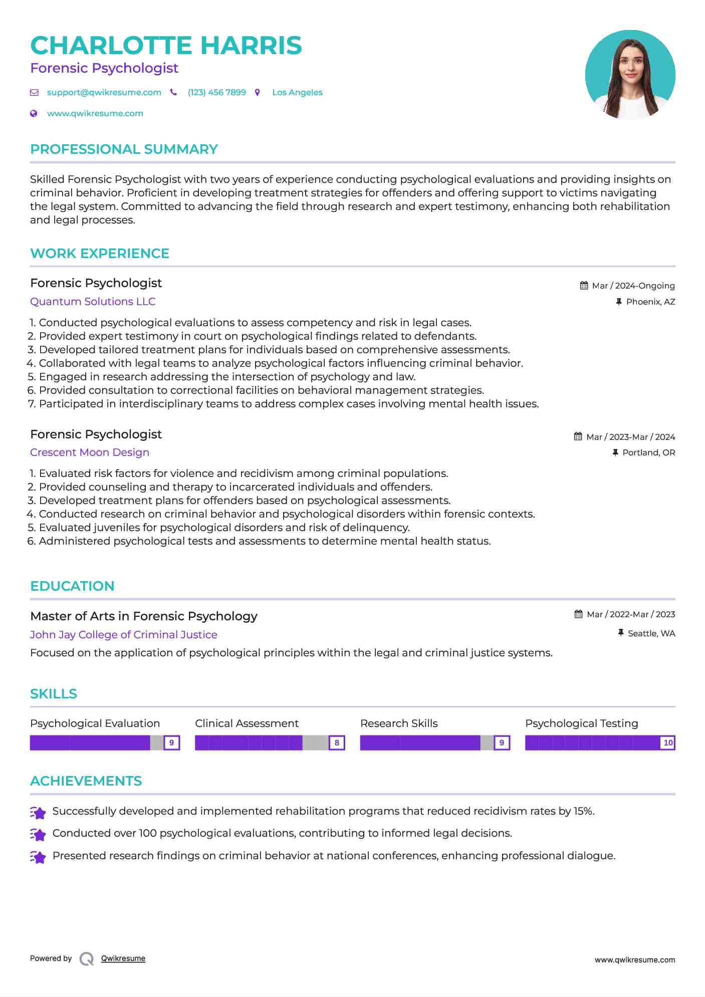 Forensic Psychologist Resume Template