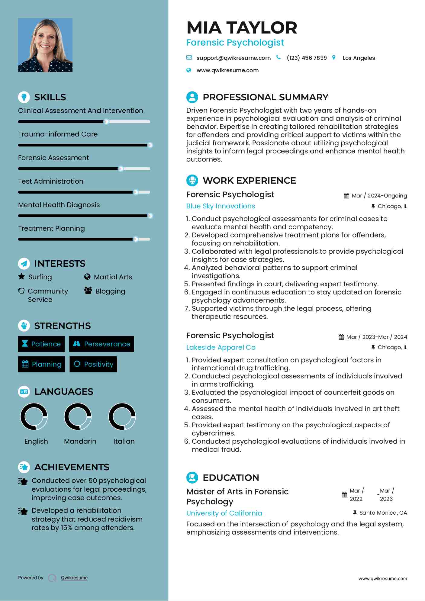 Forensic Psychologist Resume Format