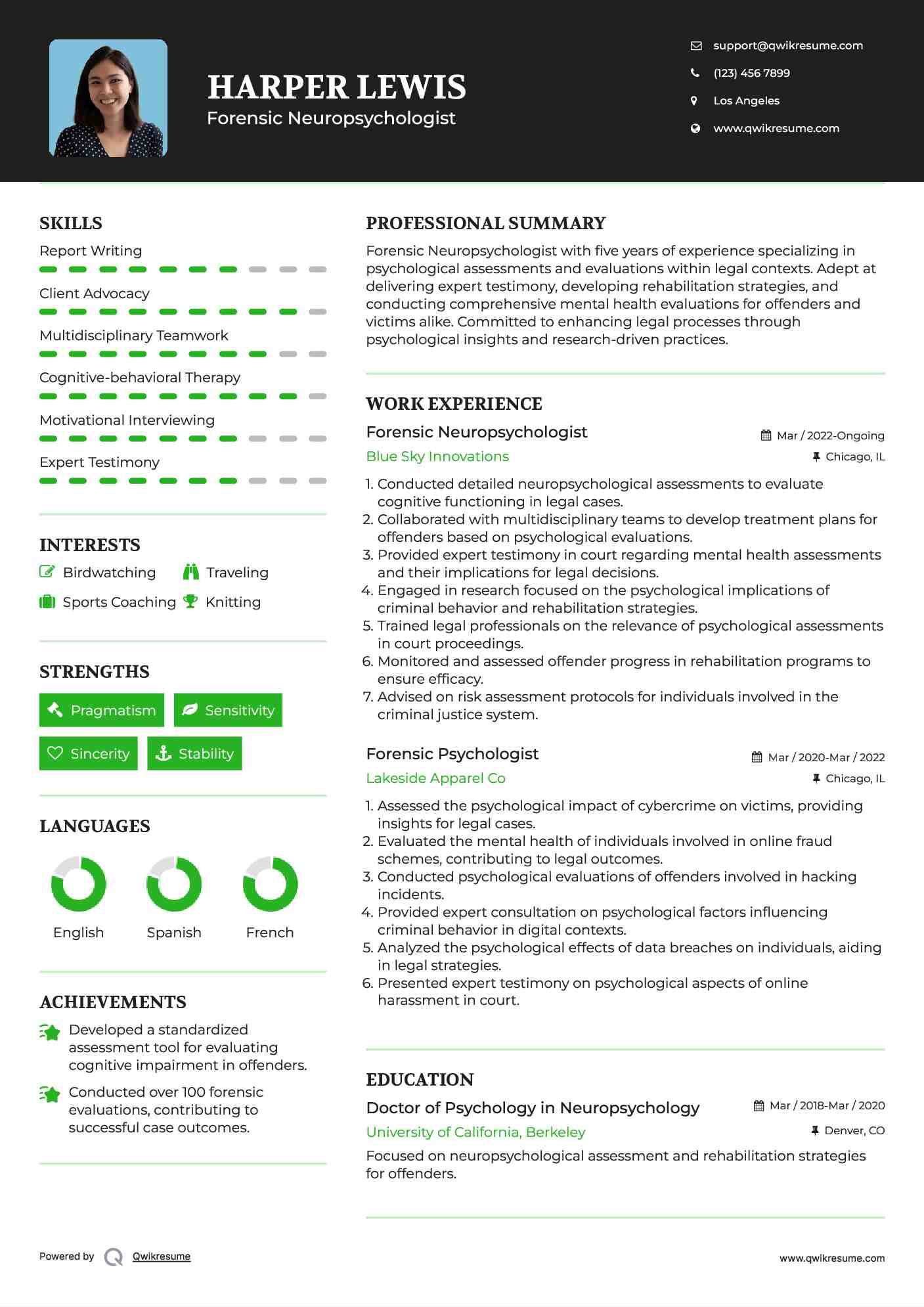 Forensic Neuropsychologist Resume Example