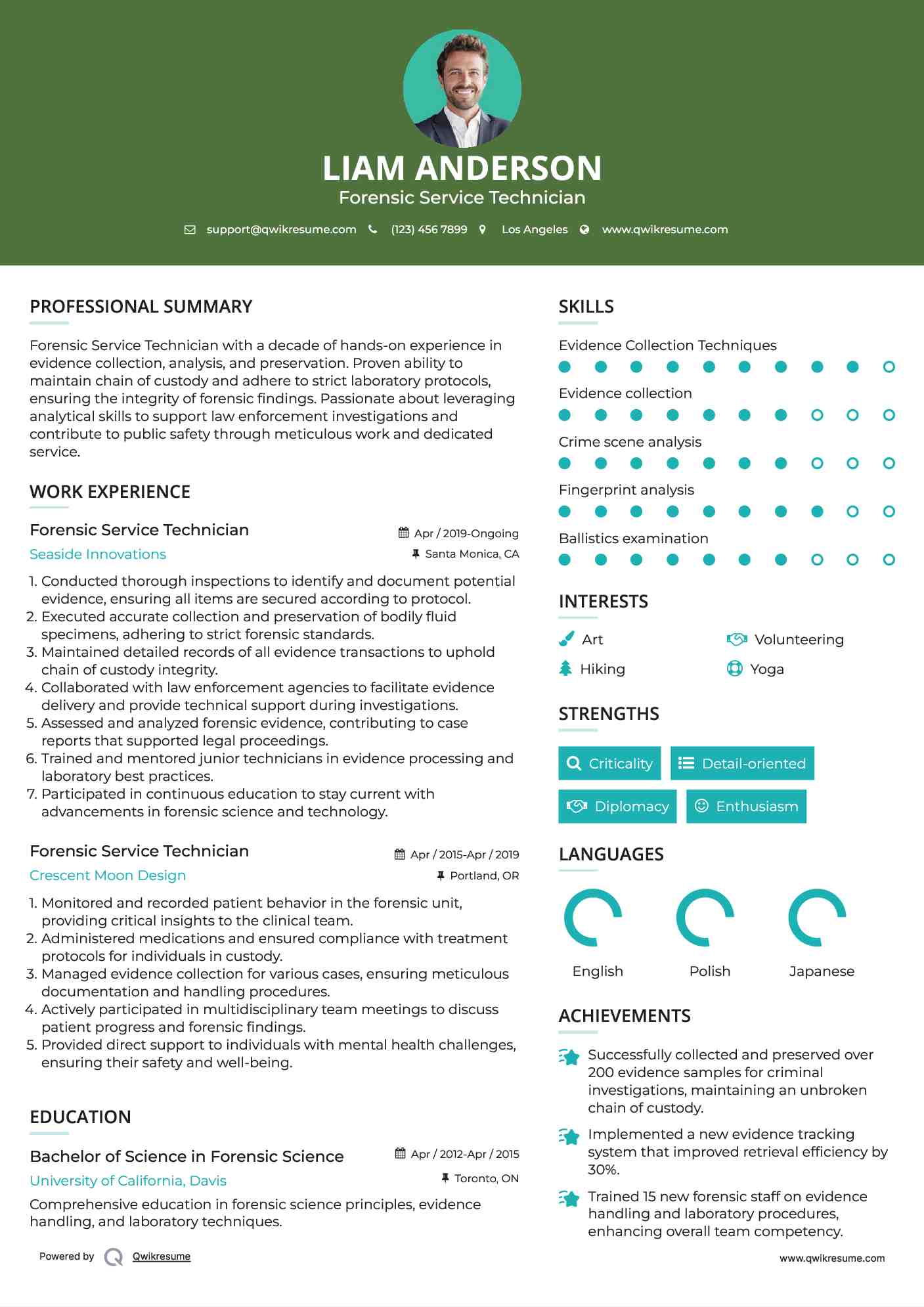 Forensic Service Technician Resume Template