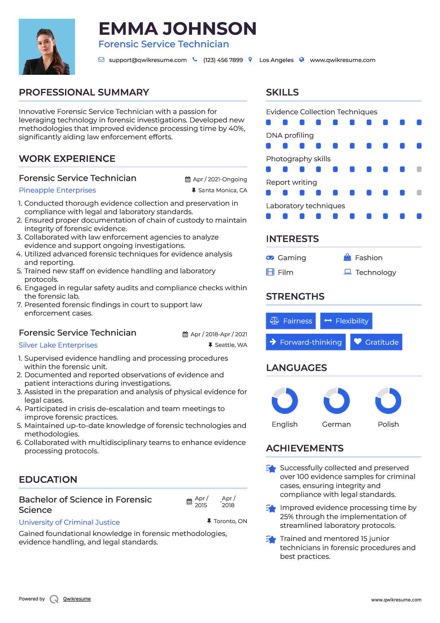 Forensic Service Technician Resume Format