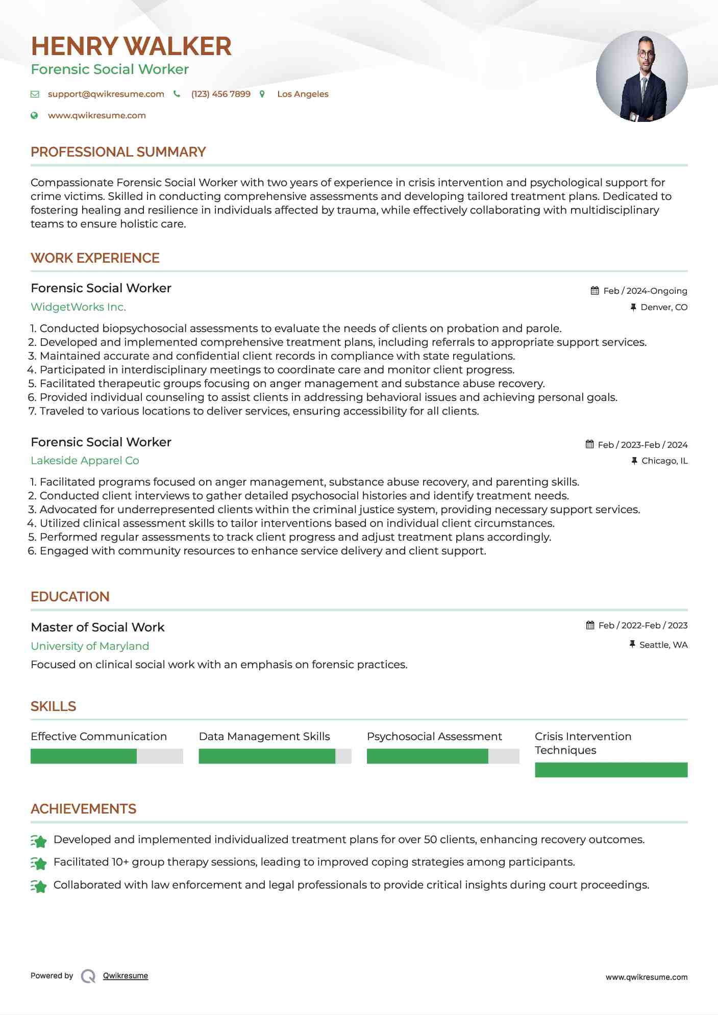 Forensic Social Worker Resume Sample