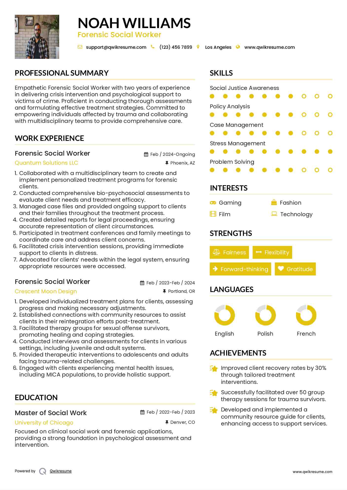 Forensic Social Worker Resume Example