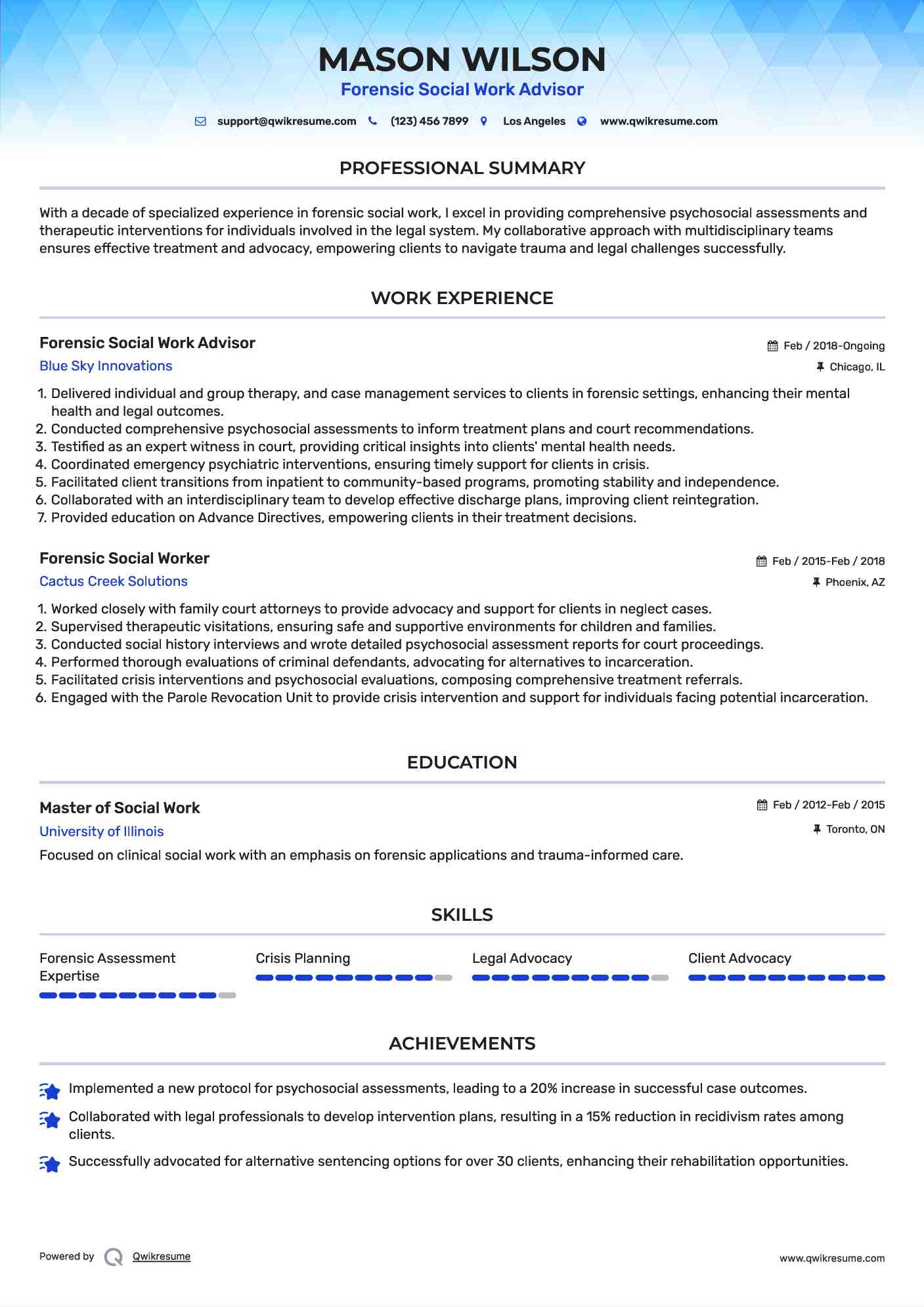 Forensic Social Work Advisor Resume Format
