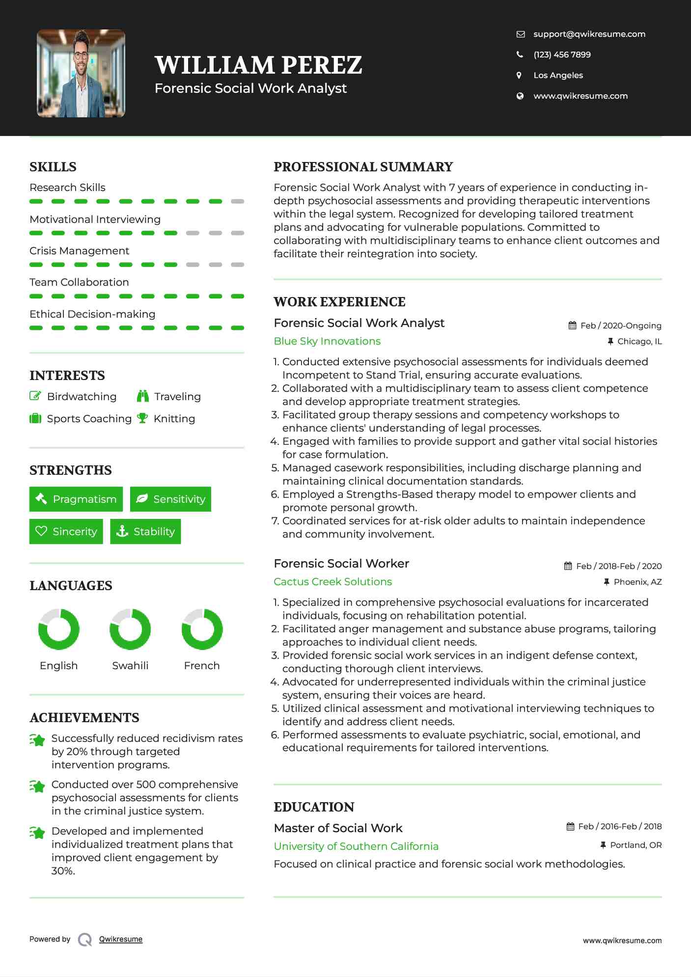 Forensic Social Work Analyst Resume Model