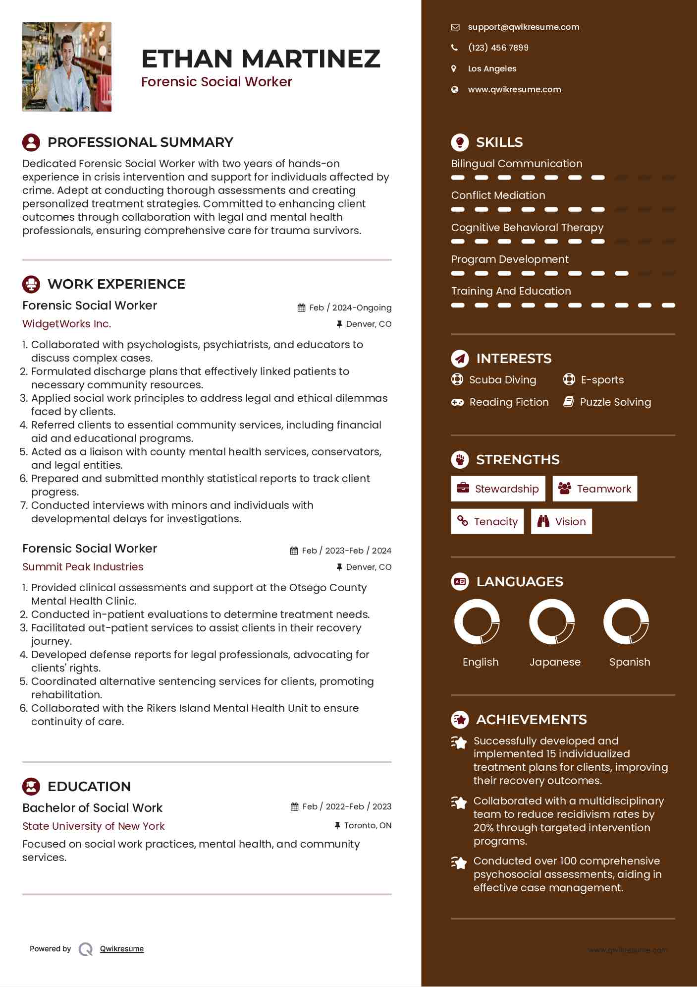 Forensic Social Worker Resume Model