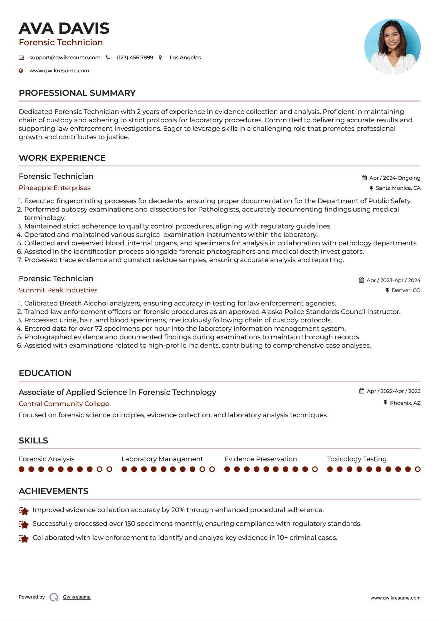 Forensic Technician Resume Model