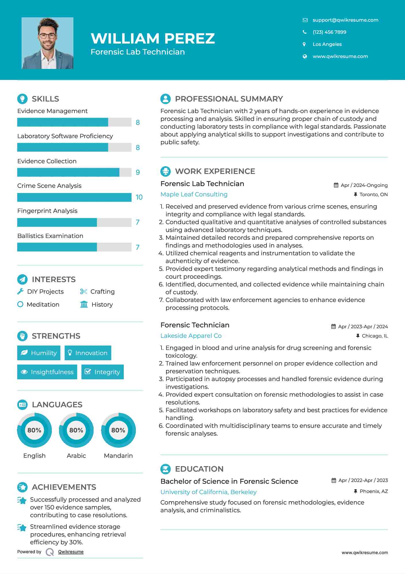Forensic Lab Technician

 Resume Example