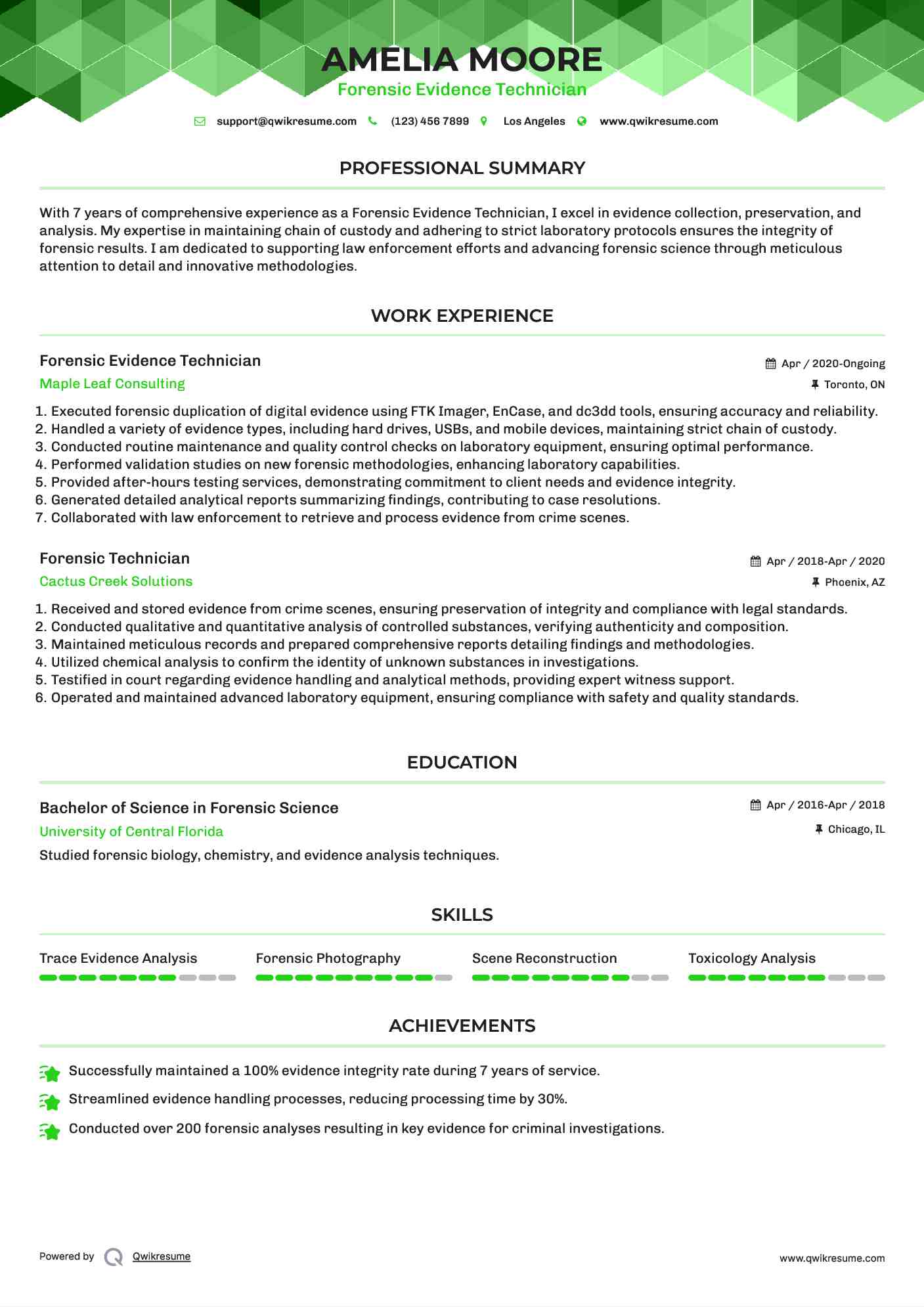 Forensic Evidence Technician Resume Format
